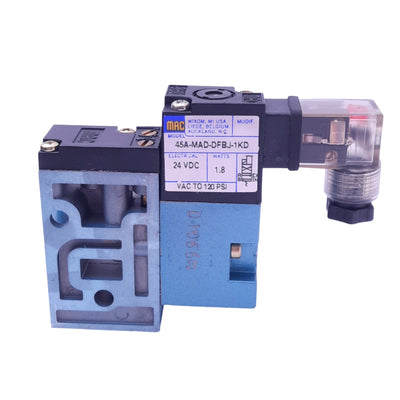 New MAC 45A-MAD-DFBJ-1KD Solenoid Valve, 4/2-Way, 120psi, 1/8in NPT, 24VDC Coil