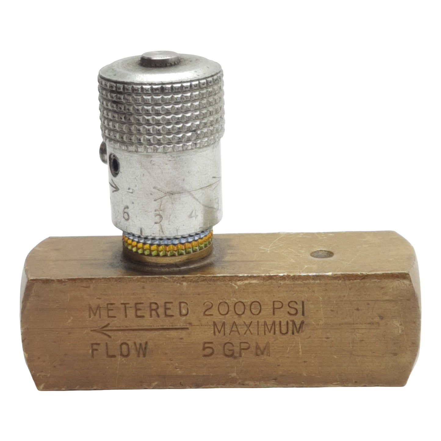 Used Parker F400B In-Line Flow Control Valve, 2000psi, 1/4in x 1/4in Female NPT, 5gpm