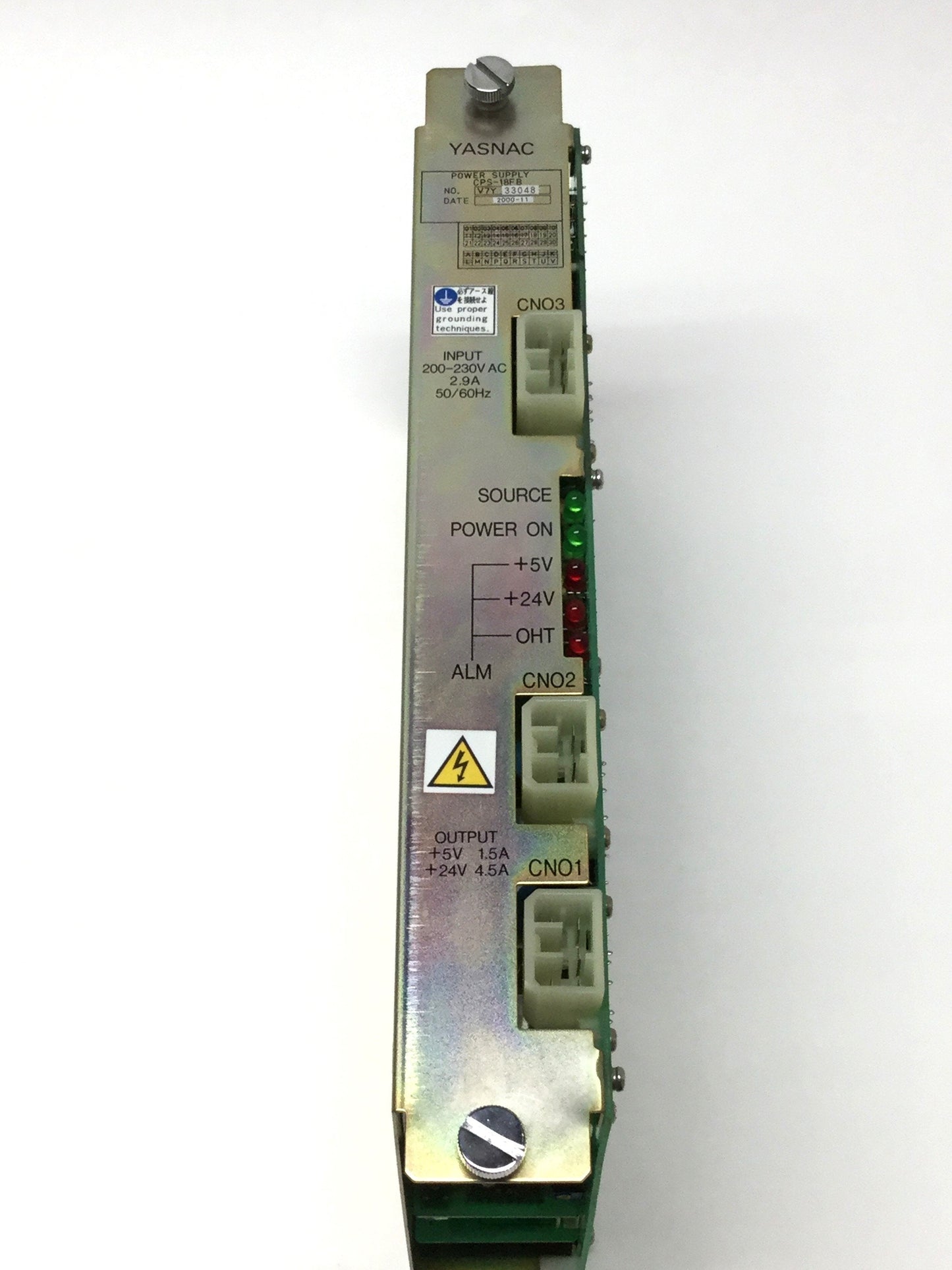 Used Yaskawa CPS-18FB YASNAC CNC Controller Power Supply 200-230VAC In, 5/24VDC Out