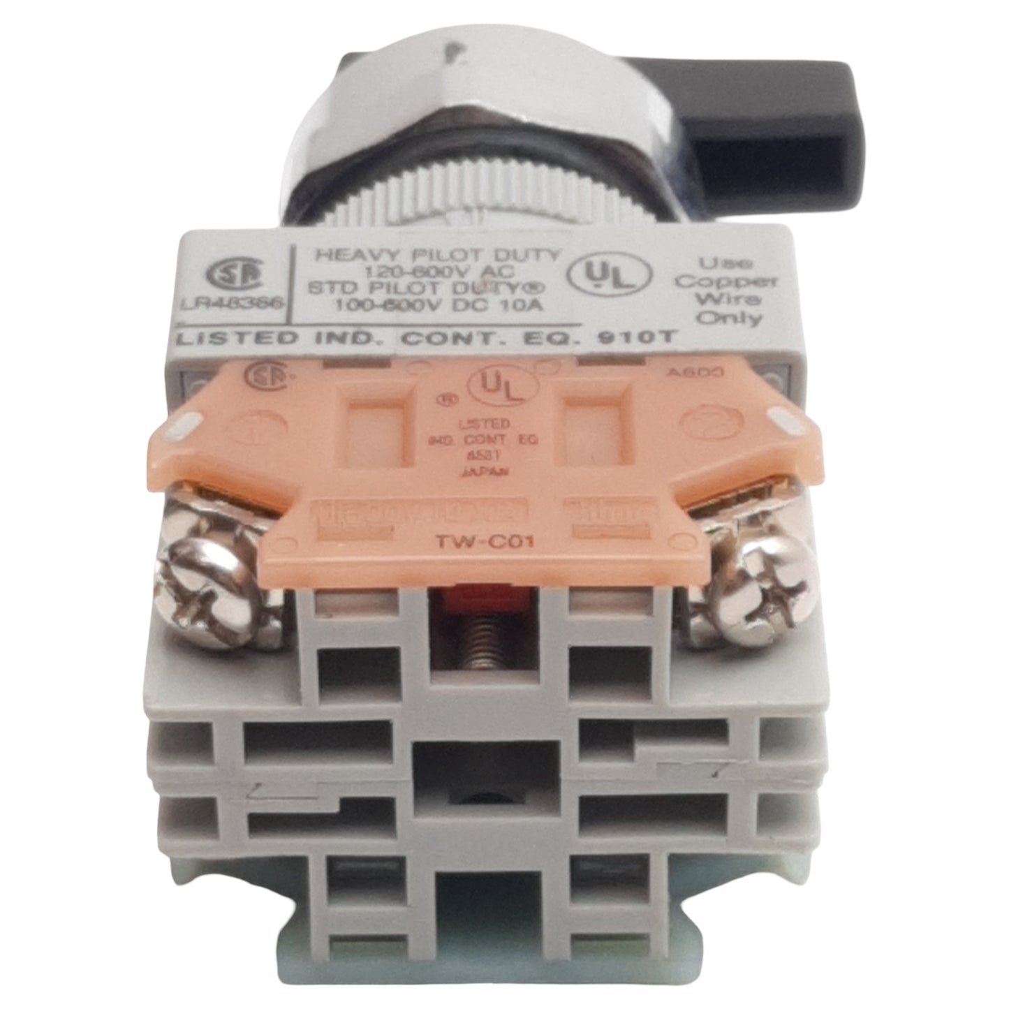 Used Idec ASW2L11 Lever Selector Switch, 2-Position 1N.O 1N.C, 10A 600VAC/VDC Contact
