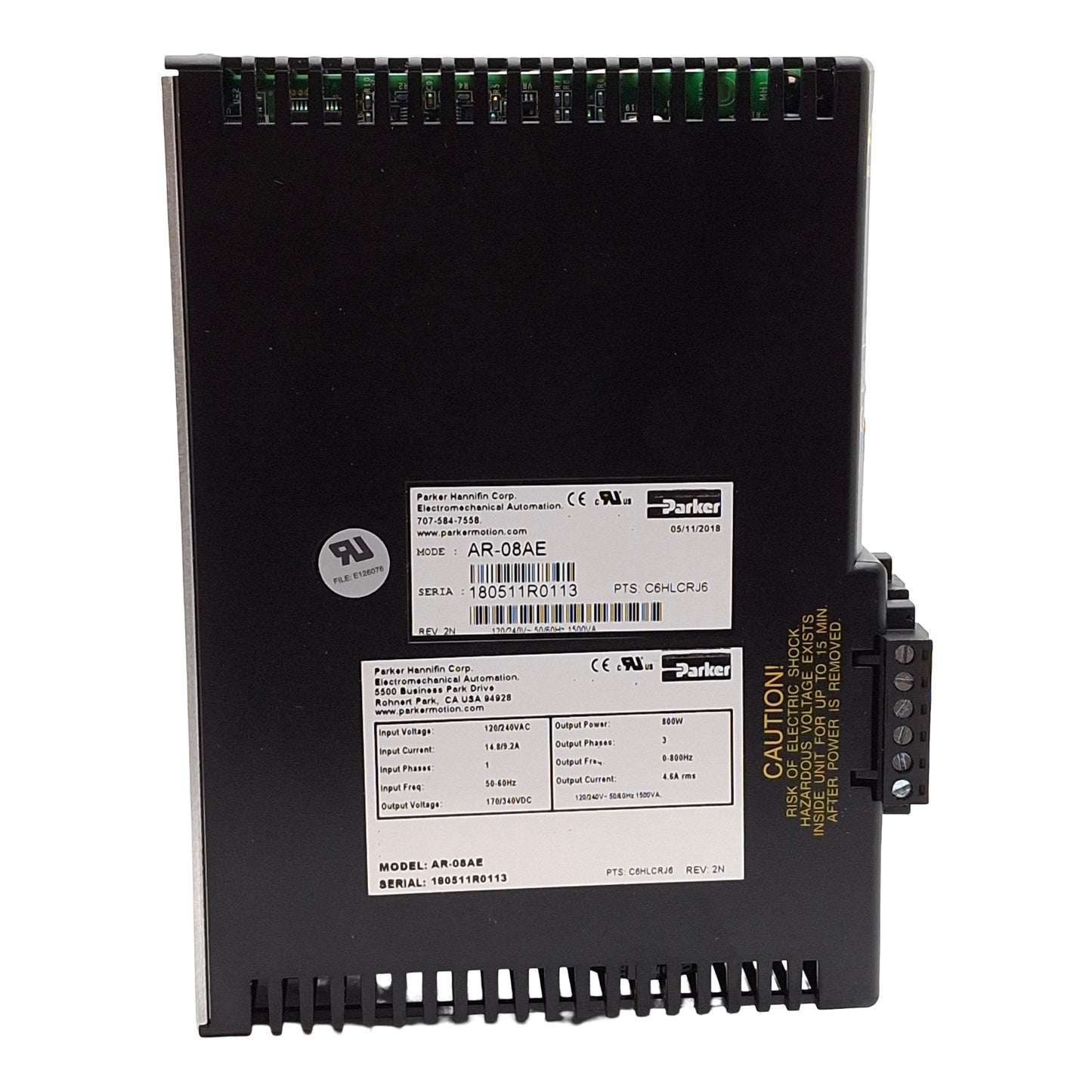 New Parker AR-08AE Aries Single-Axis Servo Drive 120/240VAC In, 170/340VDC Out, 800W