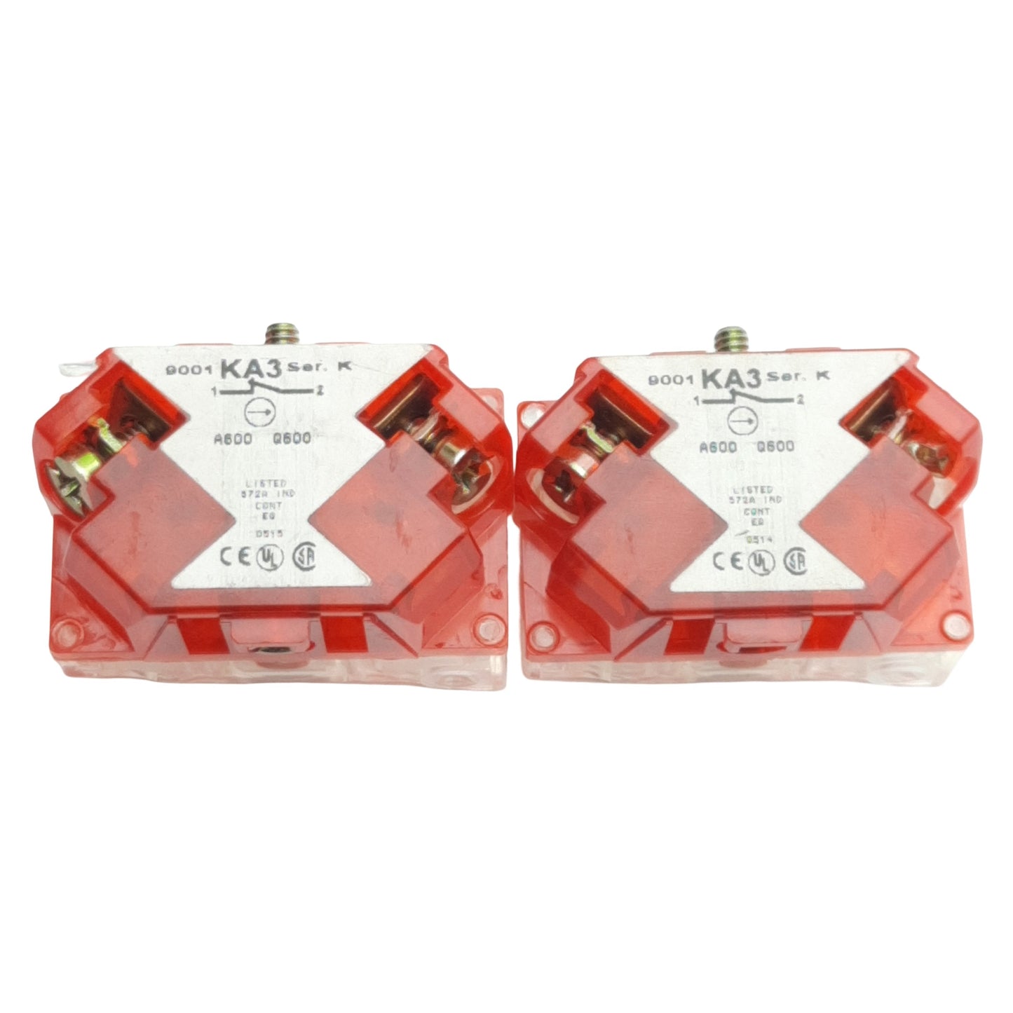Used Lot of 2 Square-D 9001KA3 Pushbutton Contact Block SPST 1N.C., 30mm, 10A 600VAC