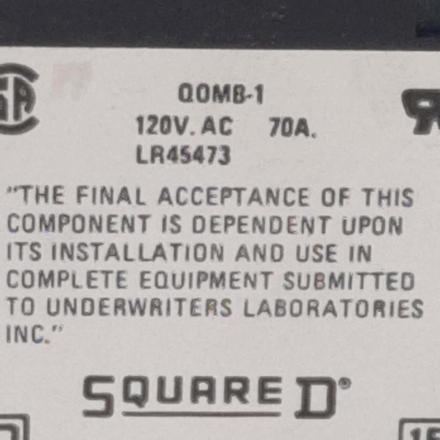 Used Square-D QOMB-1 Plug-On Circuit Breaker Mounting Base, 1-Pole, 70A 120VAC