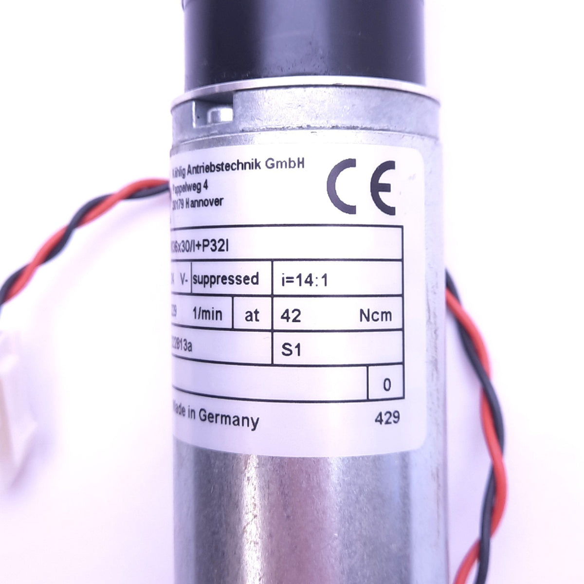 Used KAG M36x30/I+P32I Brushed DC Motor w/ Gear, ø6mm Shaft, 229rpm, 42Ncm, 24VDC