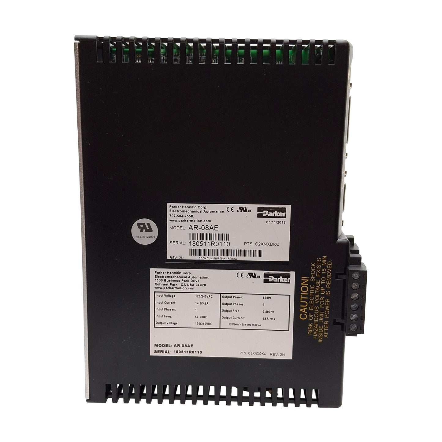 New – Open box Parker AR-08AE Aries Single-Axis Servo Drive 120/240VAC In, 170/340VDC 800W Out