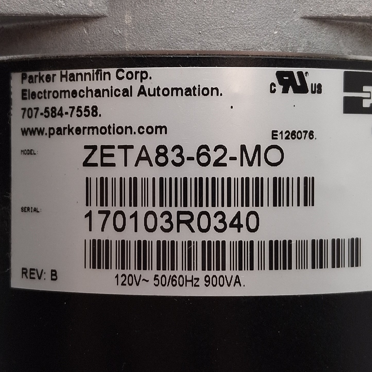 New – Open box Parker ZETA83-62-MO Stepper Motor, 1.8°/Step, 120VAC 7.5A, ø3/8in Shaft, NEMA 34