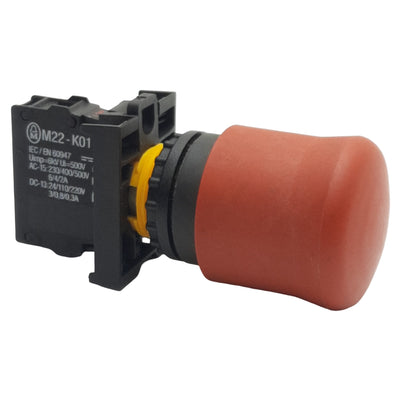 Used Eaton Moeller M22-PV-K01 Emergency Stop Push Button, 1N.C., 10A 600VAC, 22mm
