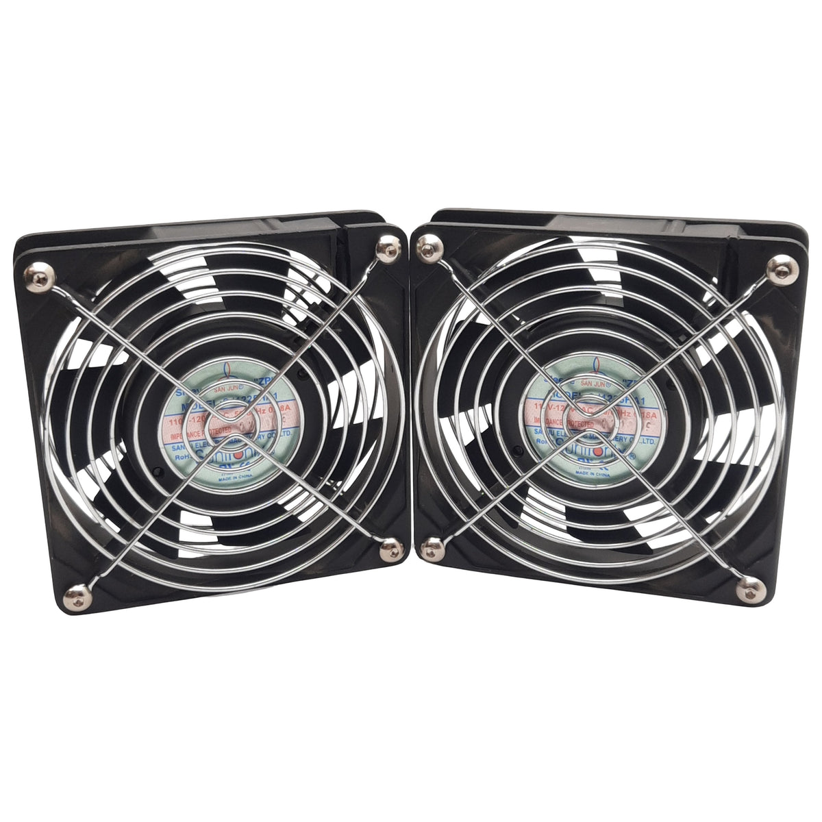 Used Lot of 2 Suntronix SJ1225HA1 Axial Fan, 110-120VAC 0.18A, 76cfm, 2700rpm, 14/16W