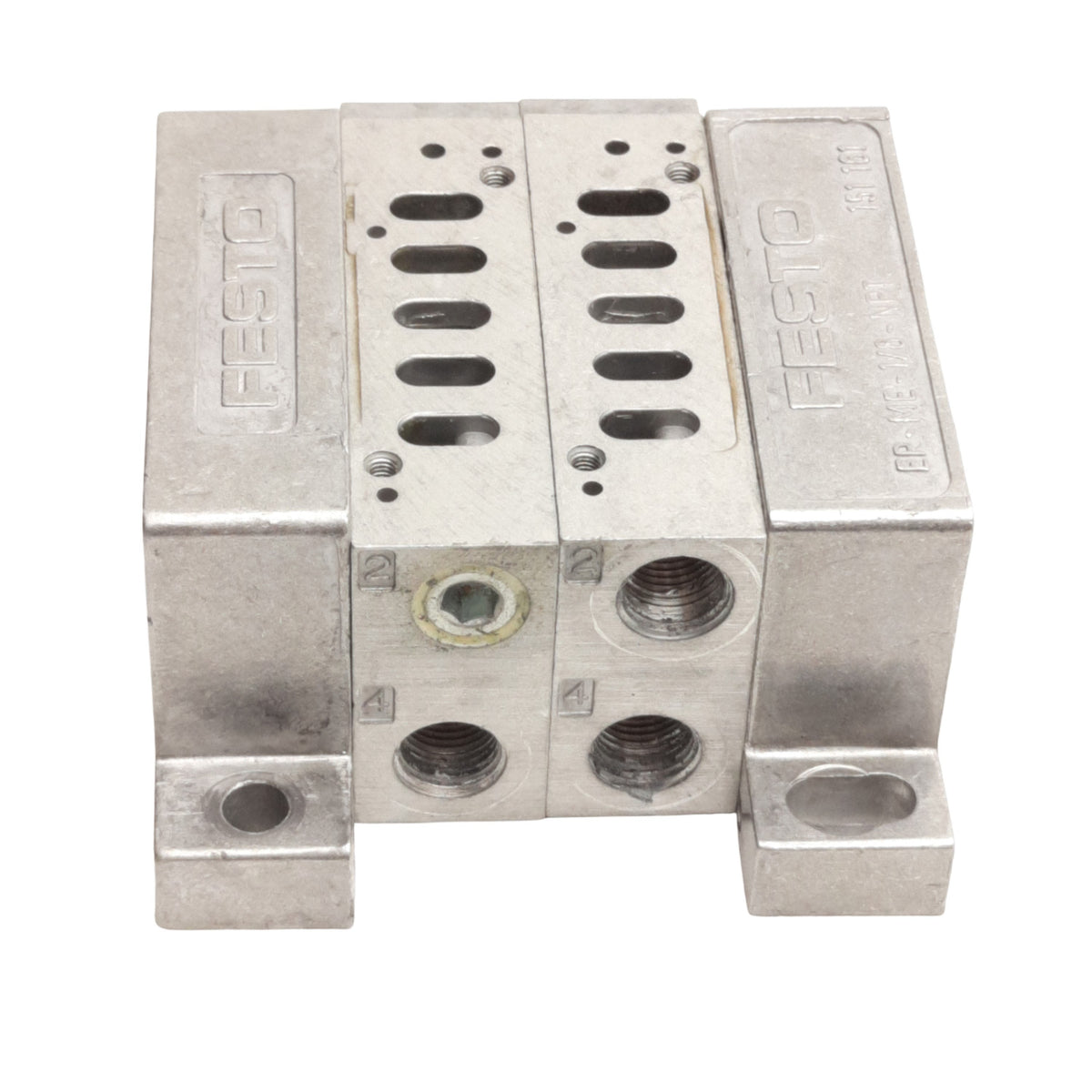 Used Festo AW-ME-1/8NPT Pneumatic Manifold W/ Endplates 1/8 inch NPT Ports 2 Stations