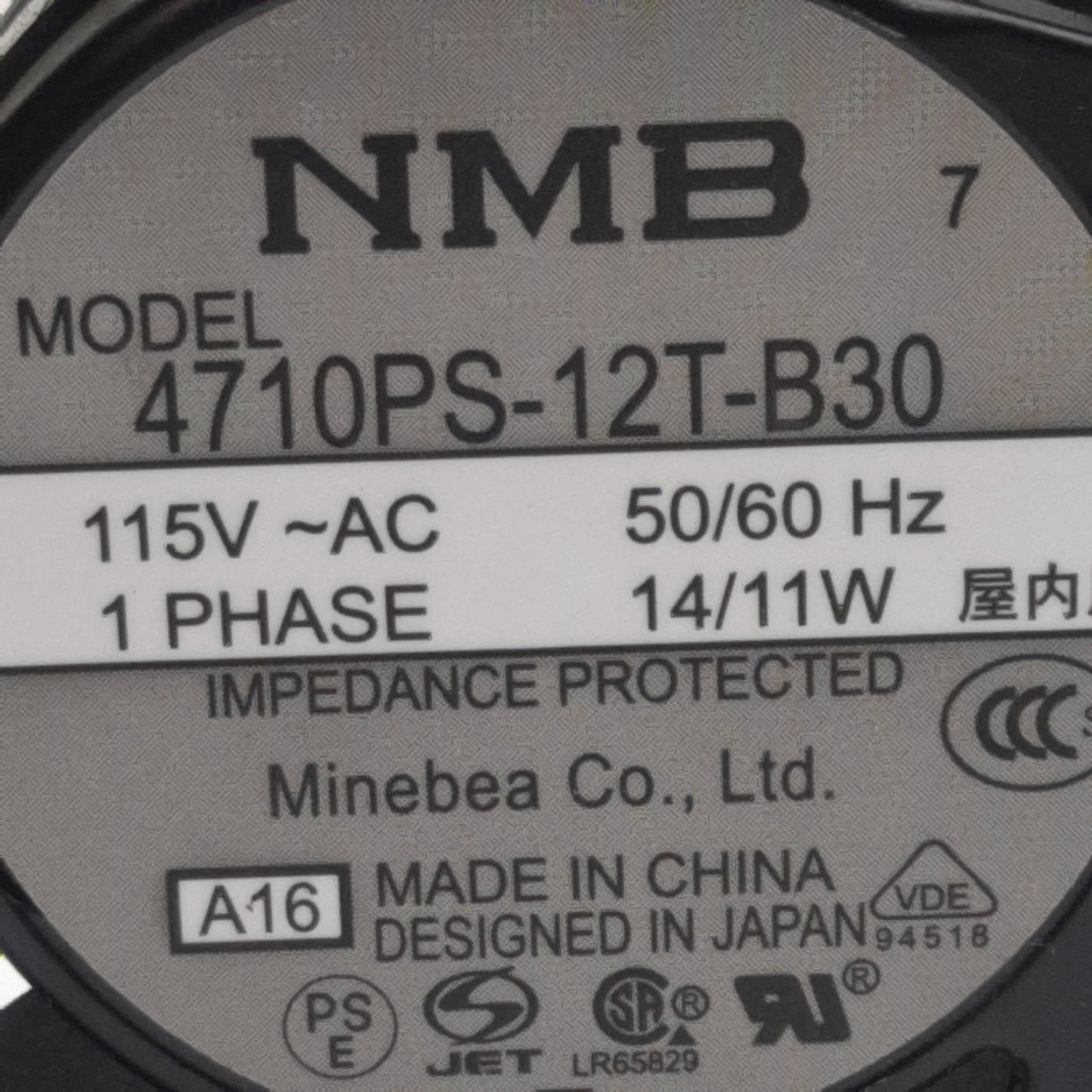 Used Lot of 2 NMB 4710PS-12T-B30 Axial Fan, 1-Phase, 115VAC 11/14W, 70.6cfm, 2700rpm