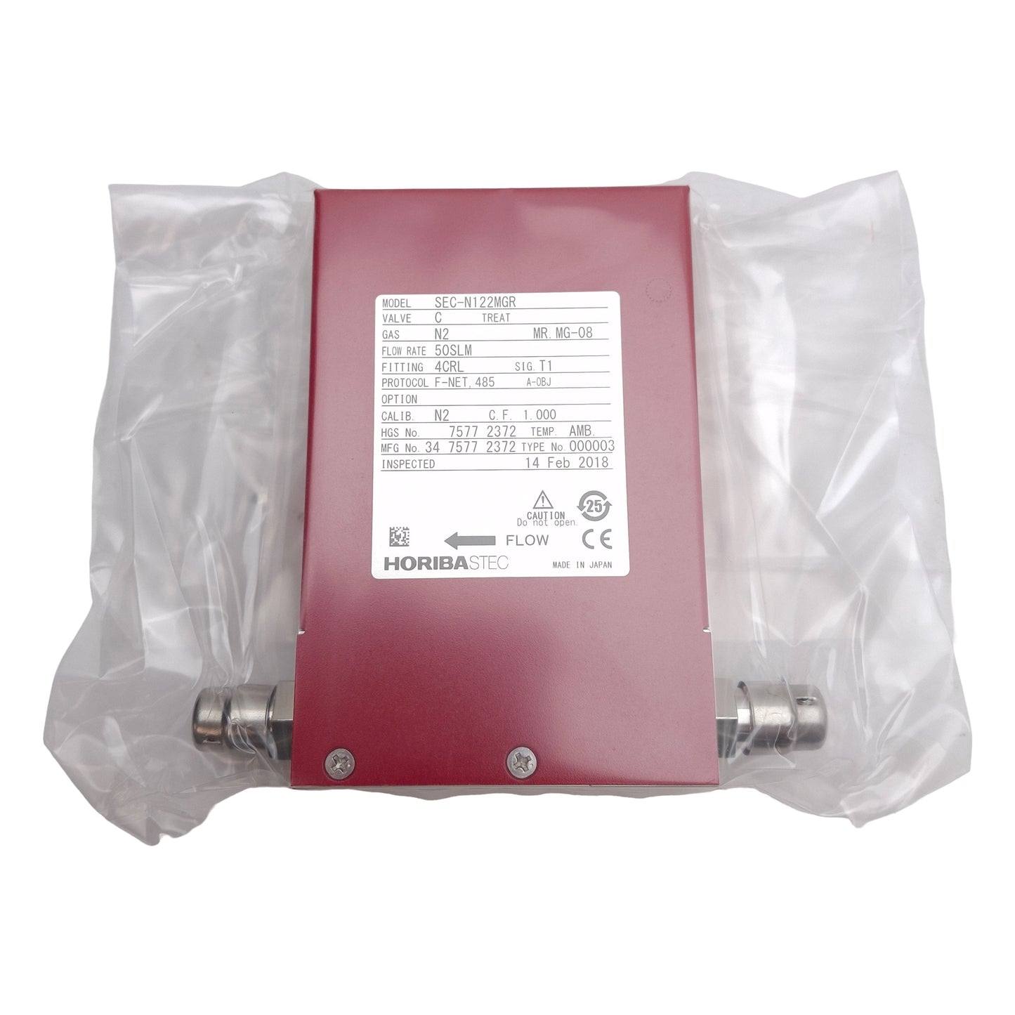 New Horiba Stec SEC-N122MGR Nitrogen Mass Flow Controller 50SLM 50-300kPa 1/4" VCR