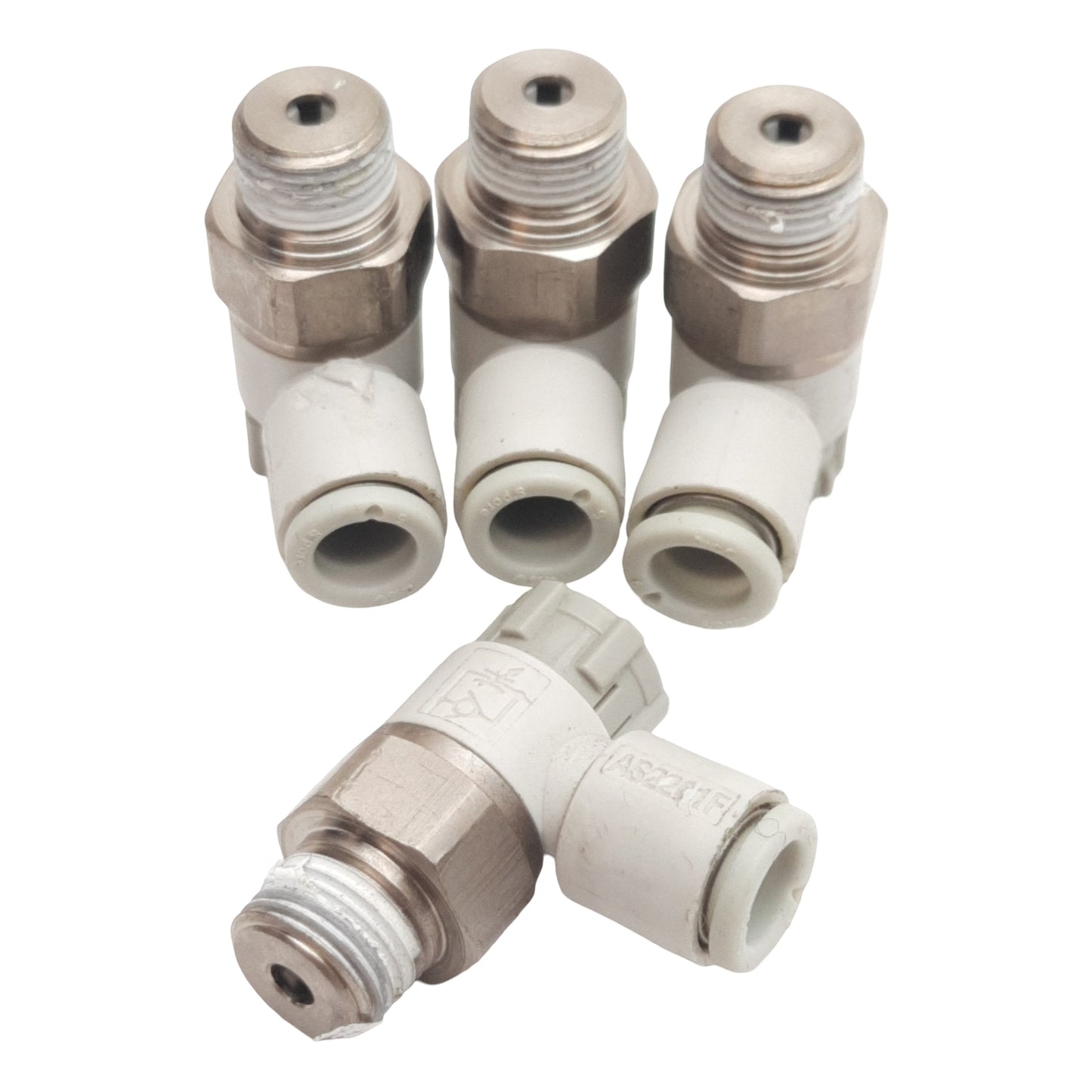 Used Lot of 4 SMC AS2201F-N01-06 Pneumatic Elbow Fitting, ø6mm Tube, 1/8in NPT, 1MPa