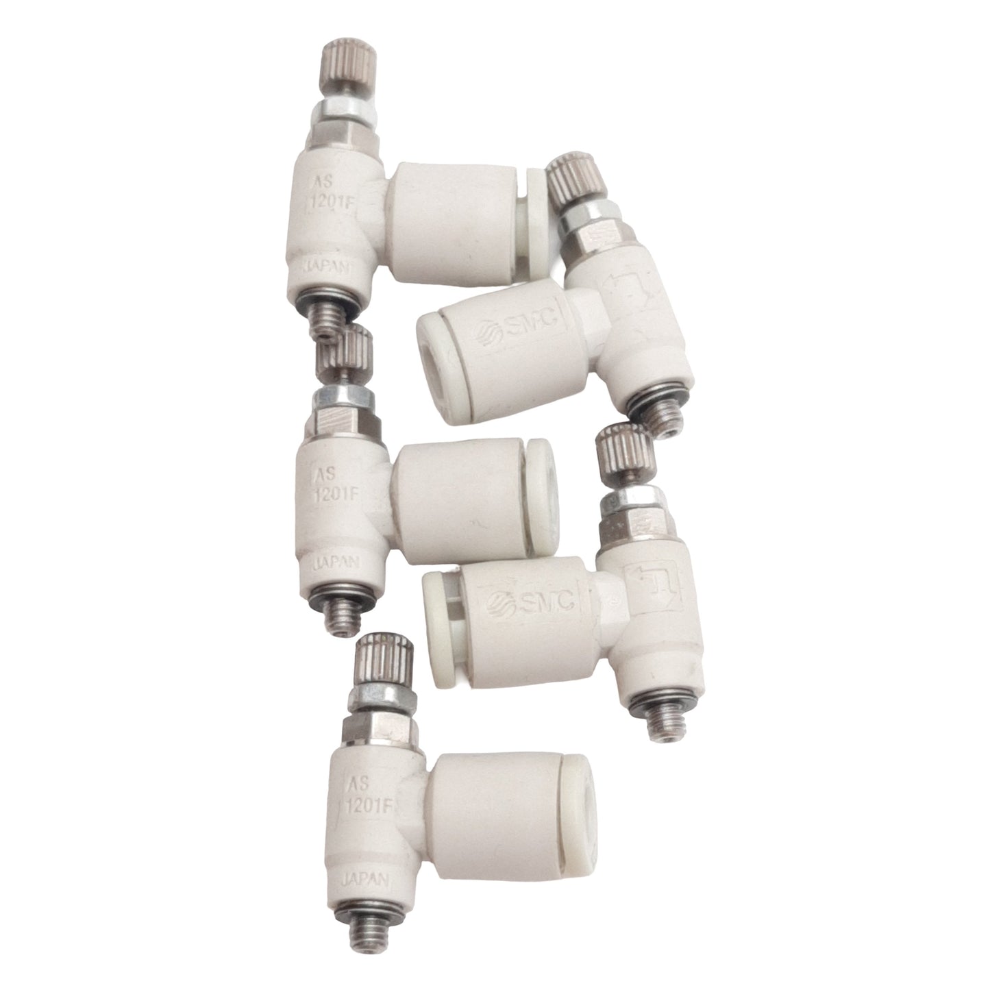 Used Lot of 5 SMC AS1201F-M3-04 Pneumatic Elbow Fitting, ø4mm Tube, M3 Male, 1MPa