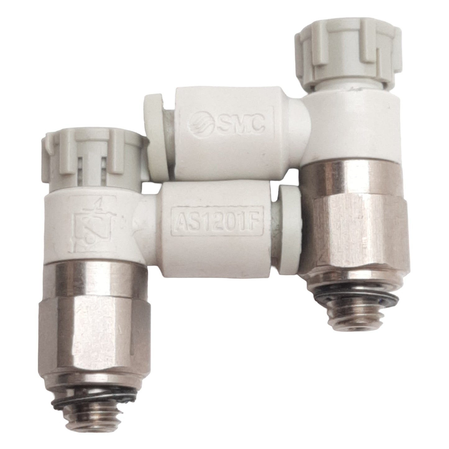 Used Lot of 2 SMC AS1201FG-M5-04A Pneumatic Elbow Fitting, ø4mm Tube, M5 Male, 1MPa