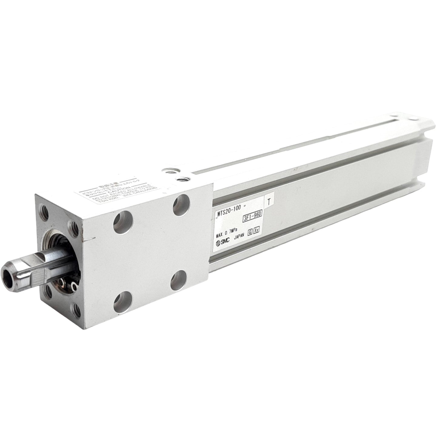 Used SMC MTS20-100 Precision Cylinder 100mm Stroke, 20mm Bore, M5 Ports, 0.7MPa Max