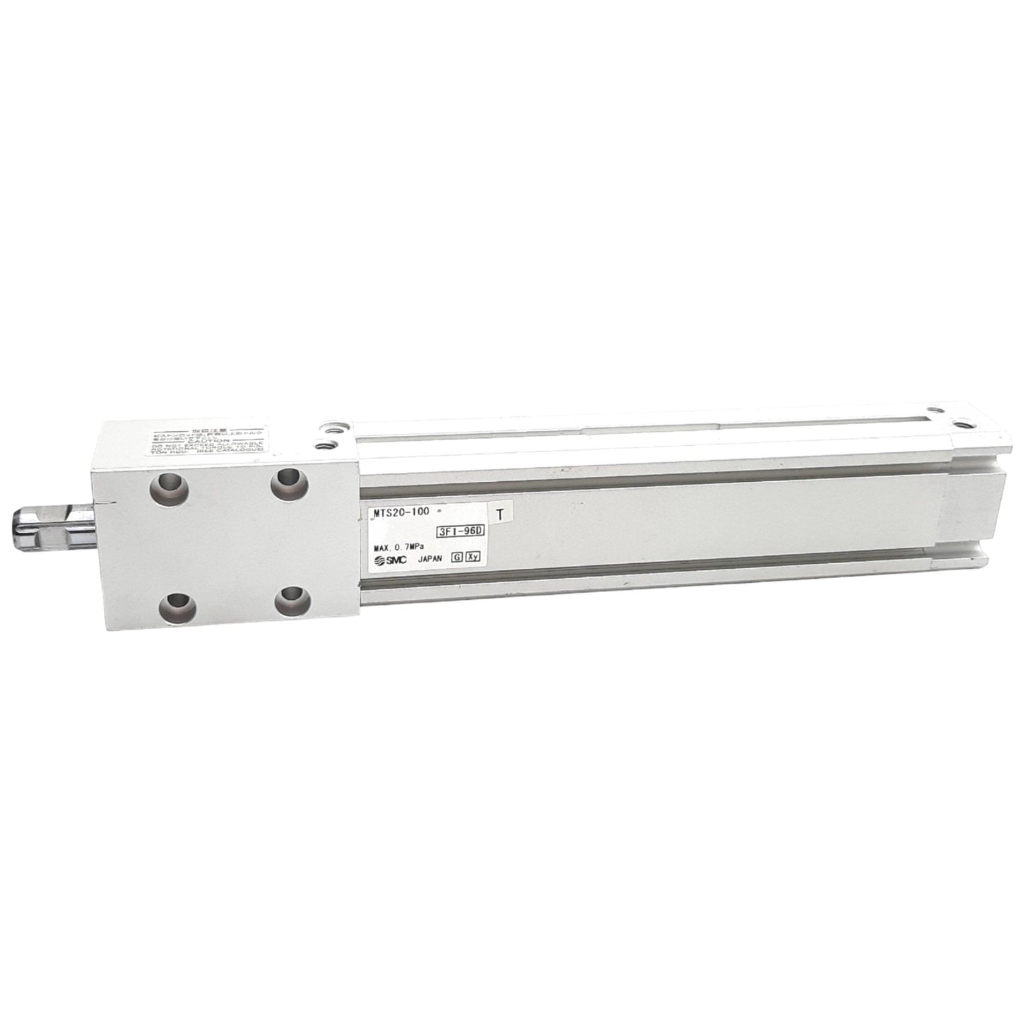 Used SMC MTS20-100 Precision Cylinder 100mm Stroke, 20mm Bore, M5 Ports, 0.7MPa Max