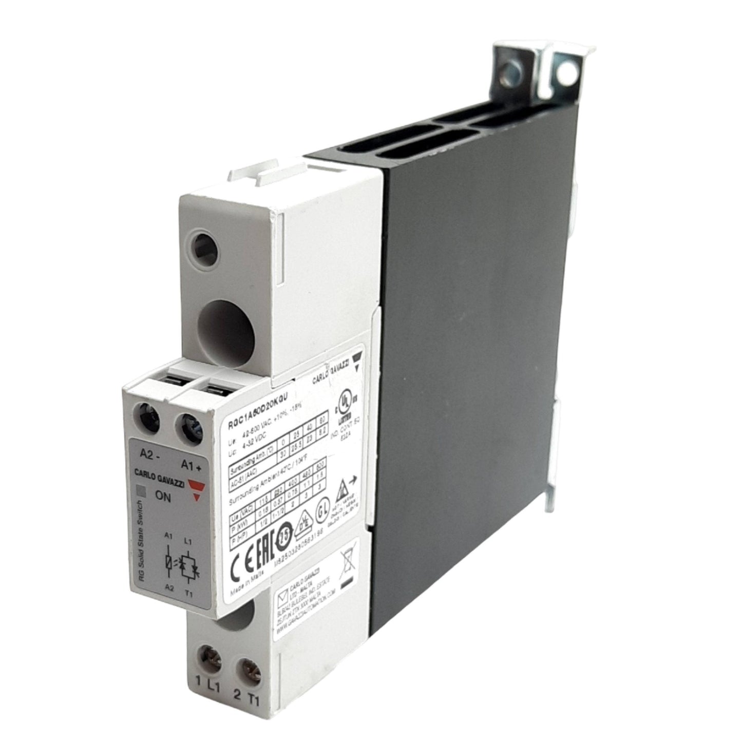 Used Carlo Gavazzi RGC1A60A15KGU Solid State Relay, 600V 20A Contact, 4-32VDC Control