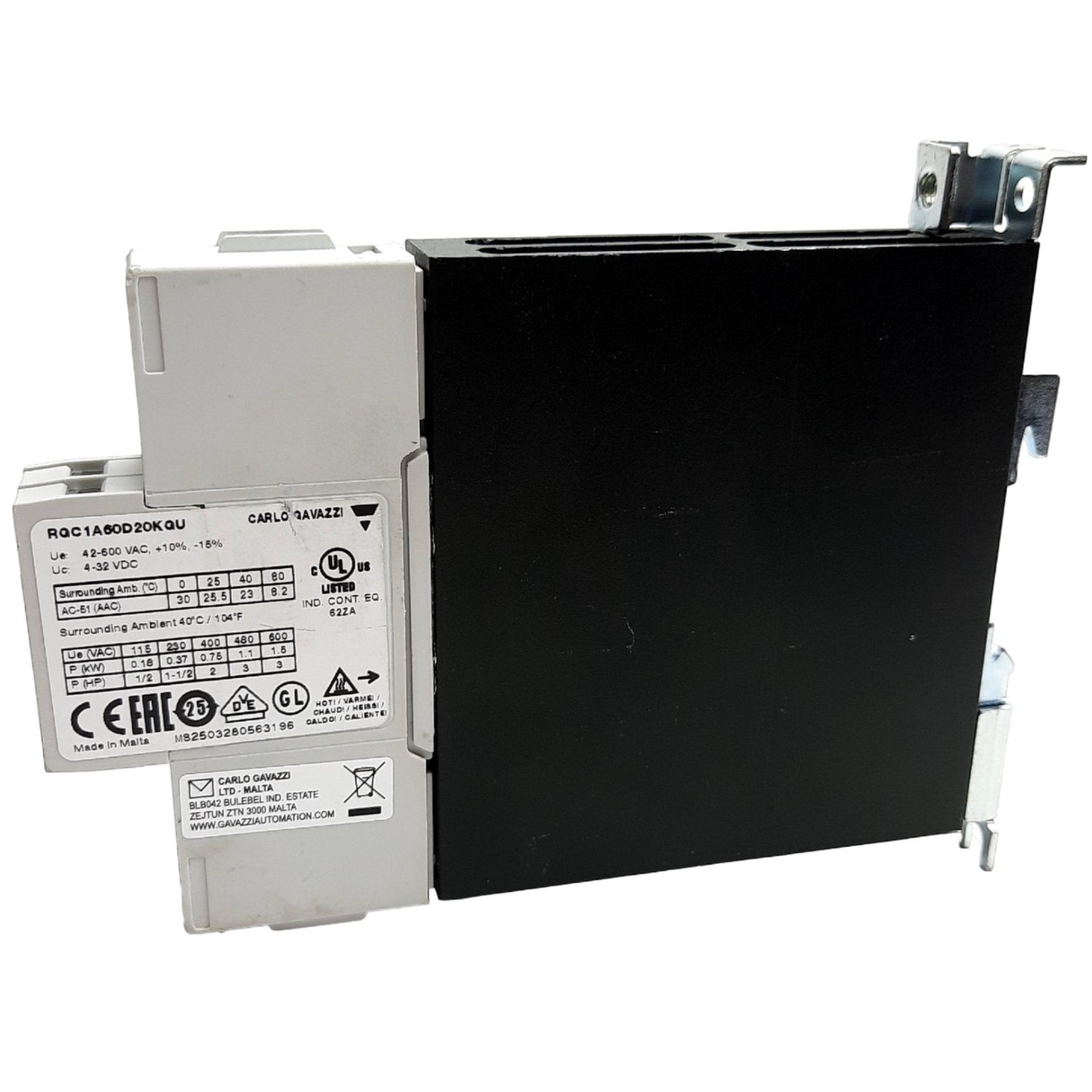 Used Carlo Gavazzi RGC1A60A15KGU Solid State Relay, 600V 20A Contact, 4-32VDC Control