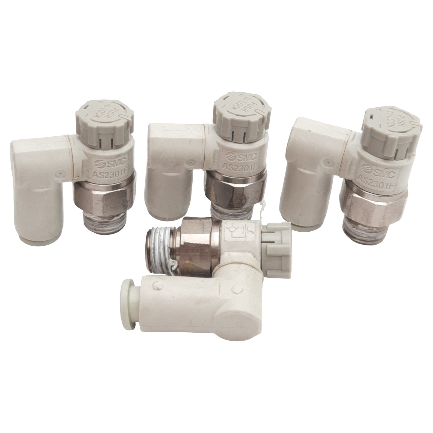 Used Lot of 4 SMC AS2301F-01-06SA Pneumatic Elbow Fitting, ø6mm Tube, 1/8in NPT, 1MPa