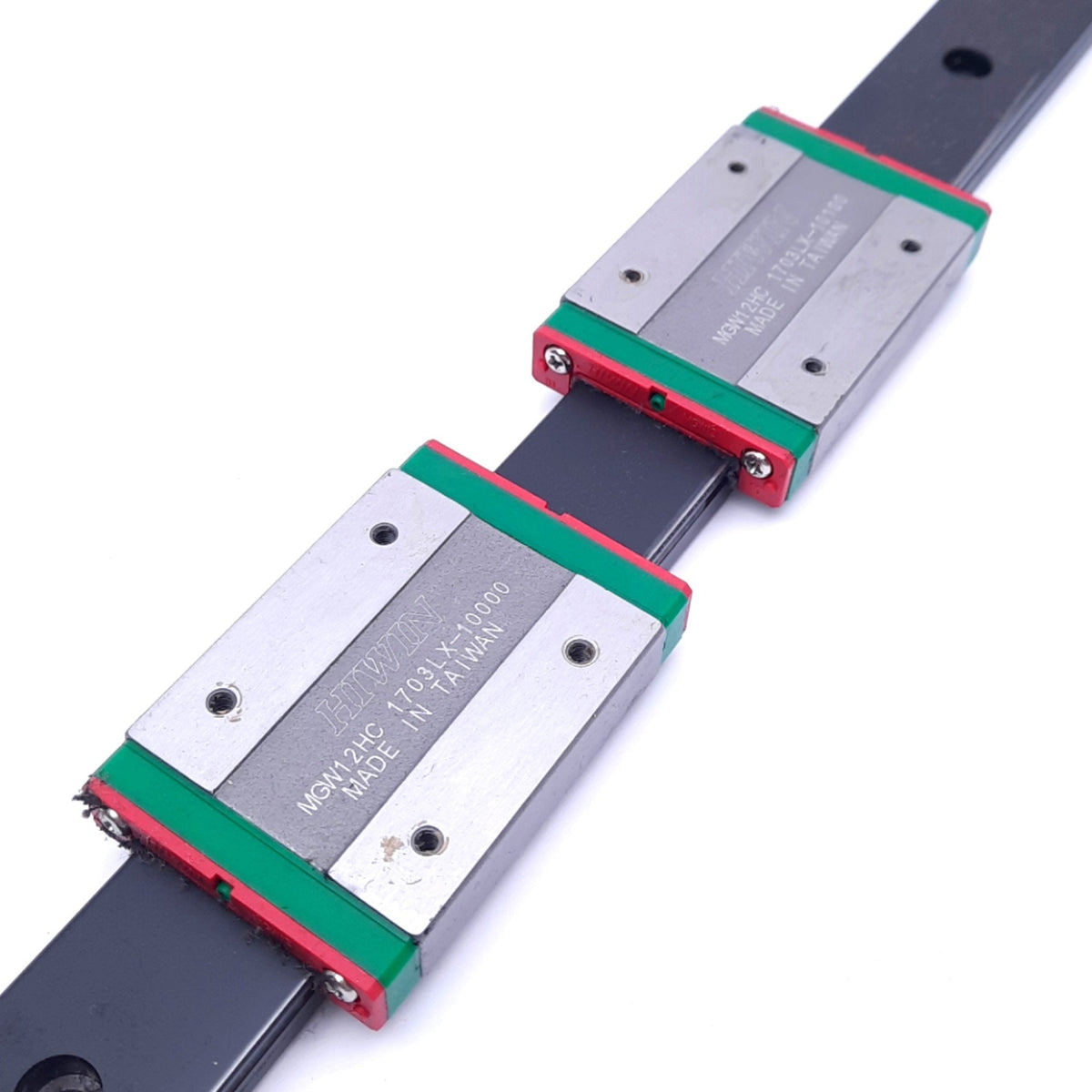 Used HIWIN MGW12HC (2x) Linear Guideway Blocks w/ 1155x24mm Rail, 8.24kN Max