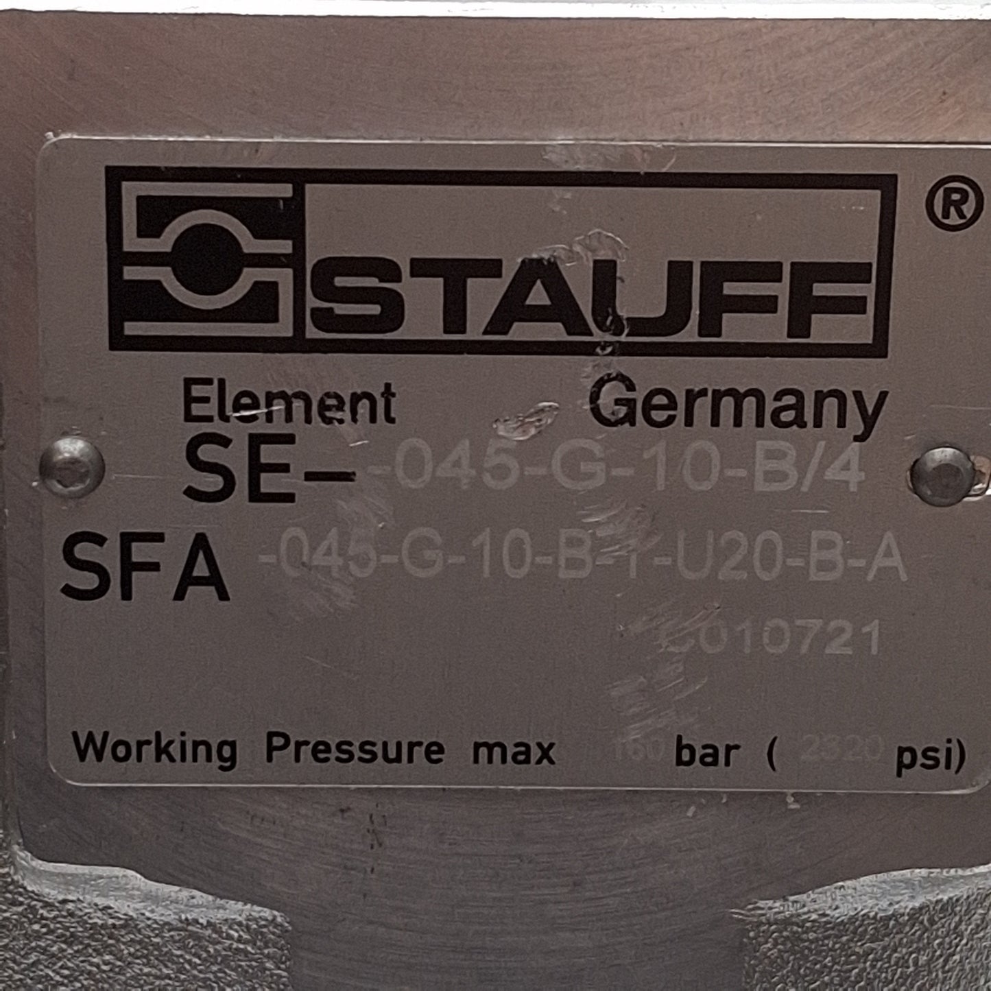 Used Stauff SFA-045-G-10-B-1-U20-B-A Hydraulic Filter, 10µm Element, 2320psi, ORB-8