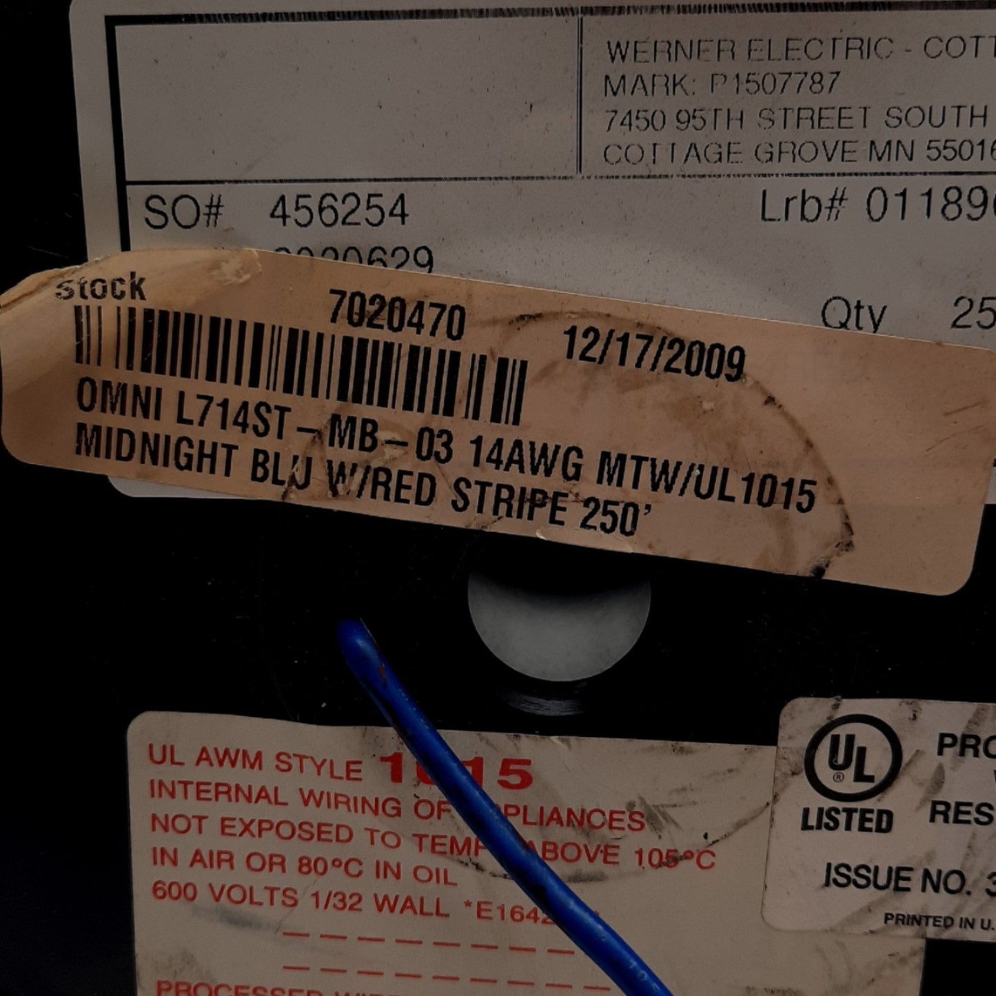 New Omni L714ST-MB-03 Hook-Up Wire, 14 Gauge MTW/UL1015 250 Feet Blue MTW/TEW