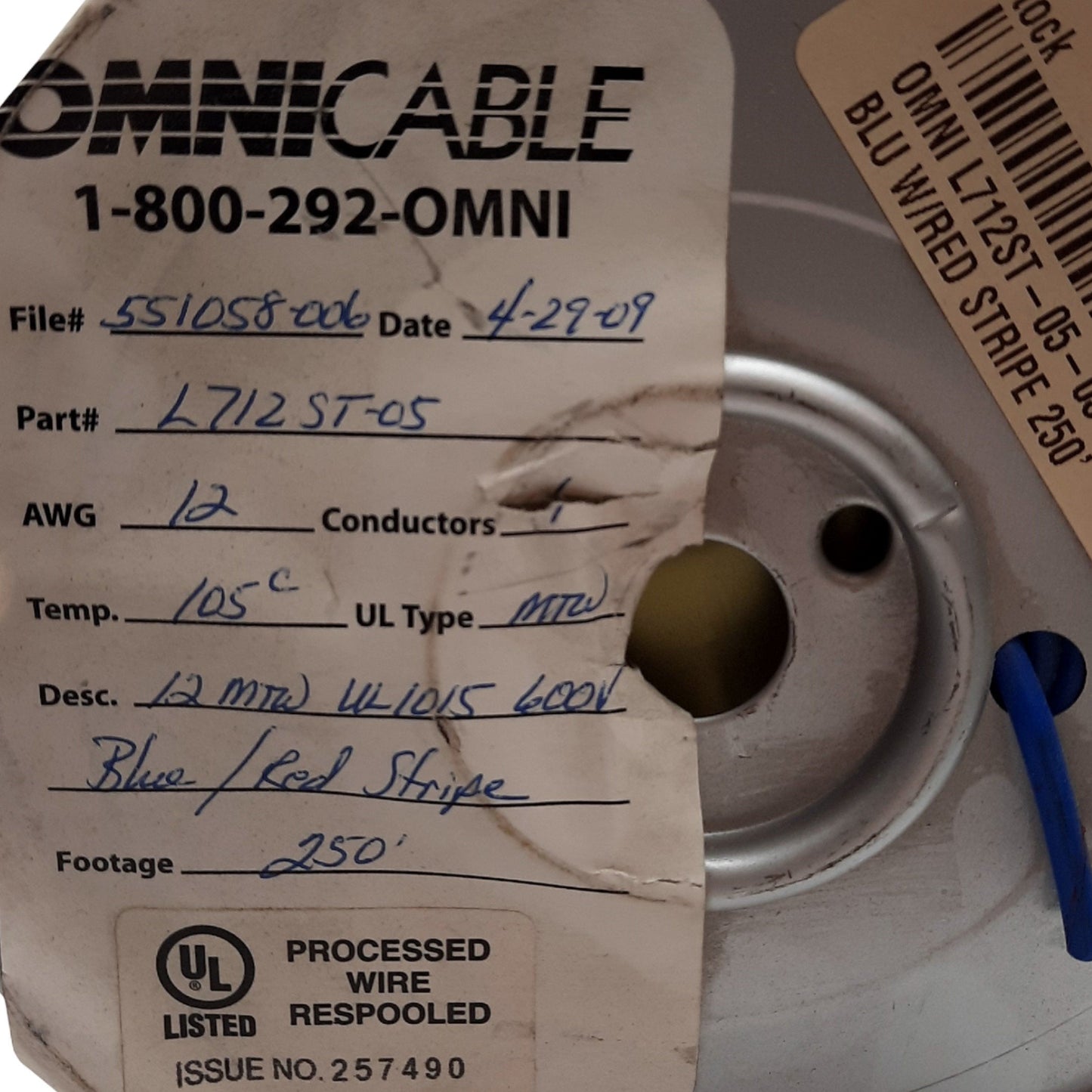 New Omni L712ST-05-03 Hook-Up Wire, 12 Gauge MTW/UL1015 250 Feet Blue 600V