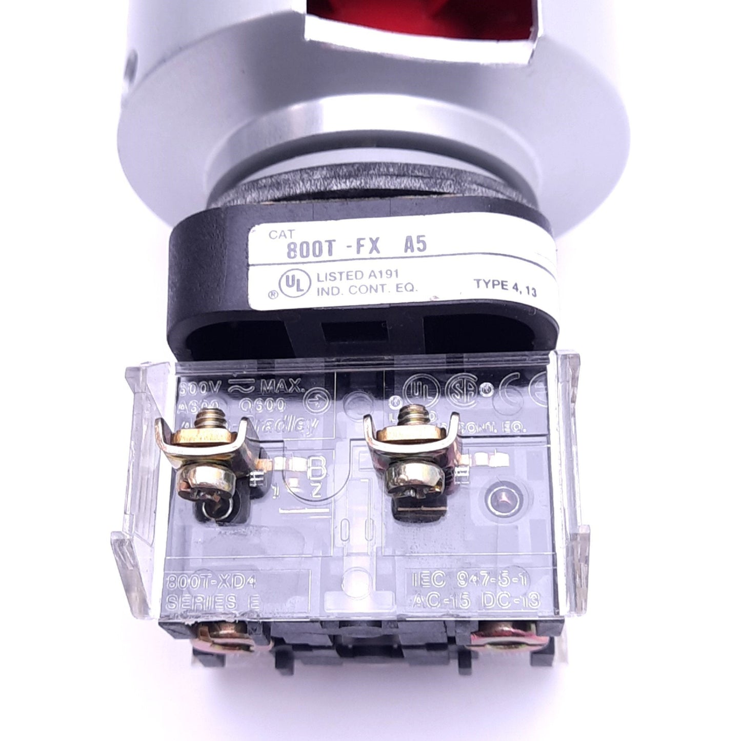 Used Allen Bradley 800T-FXA5 Push/Pull E-Stop Switch w/ Guard, ø30mm 2NCLB 600VAC 10A