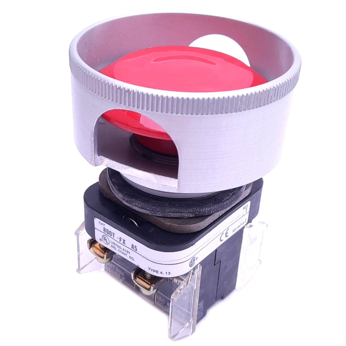 Used Allen Bradley 800T-FXA5 Push/Pull E-Stop Switch w/ Guard, ø30mm 2NCLB 600VAC 10A