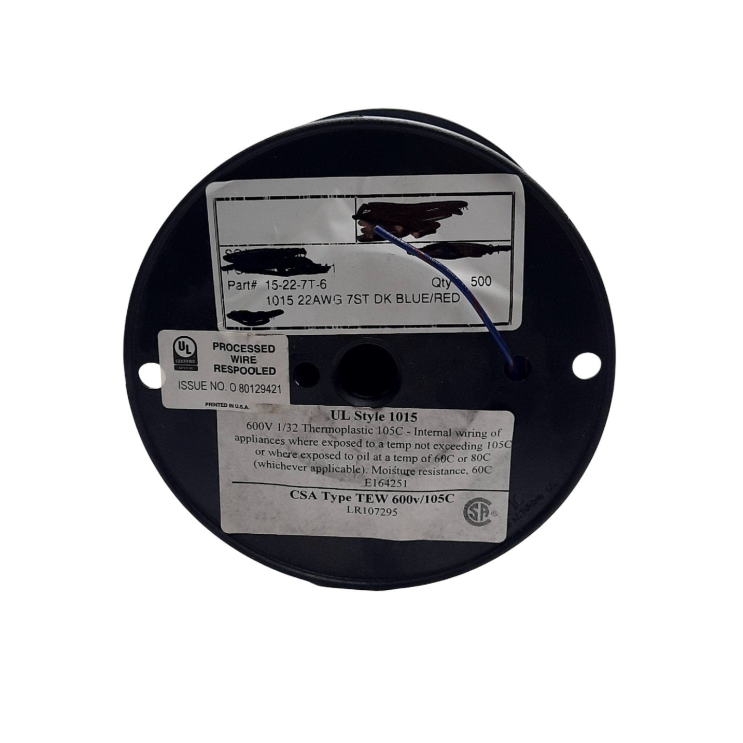 New Omni LR107295 Hook-Up Wire, 22 Gauge UL1015 500 Feet Blue/Red 600V/105C TEW