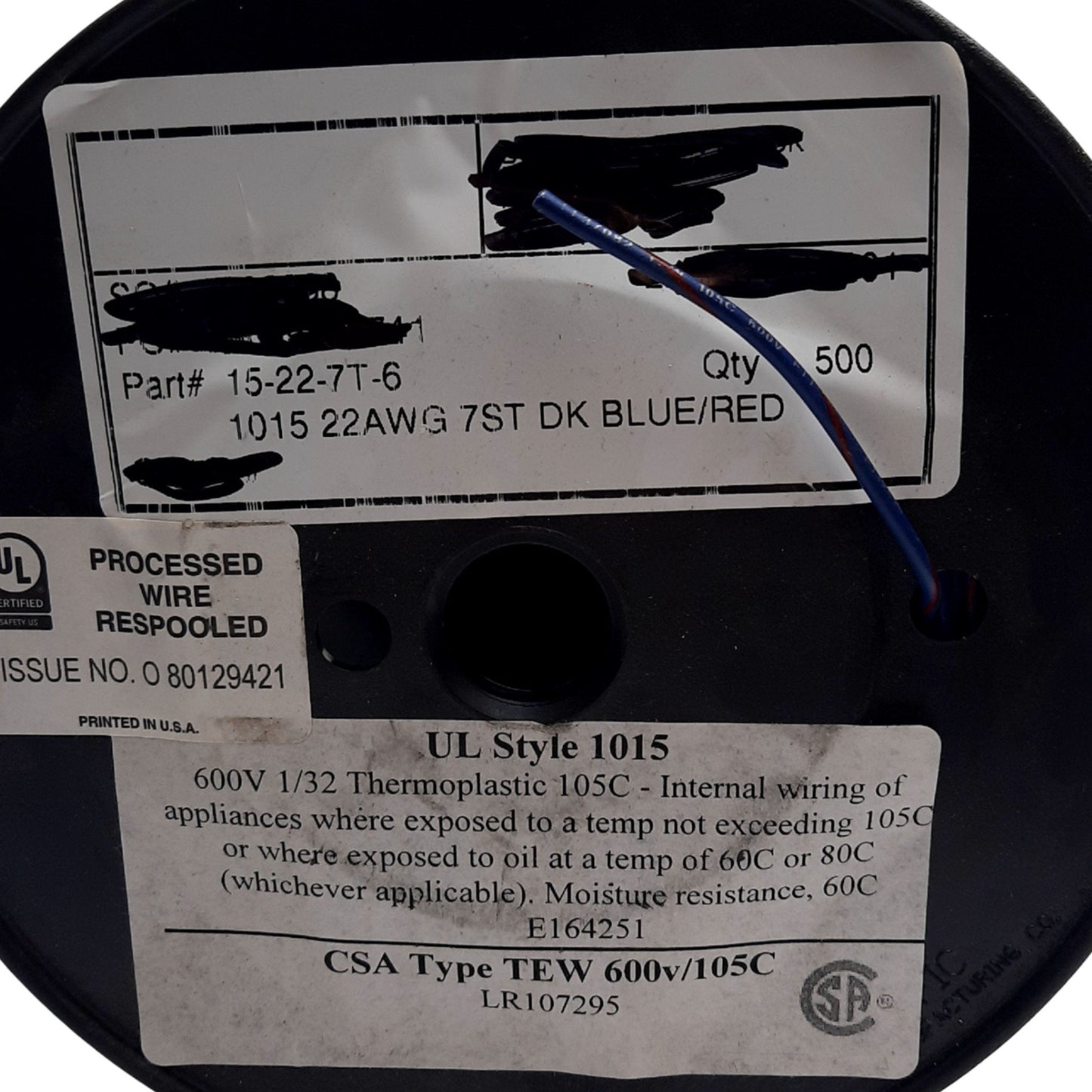 New Omni LR107295 Hook-Up Wire, 22 Gauge UL1015 500 Feet Blue/Red 600V/105C TEW