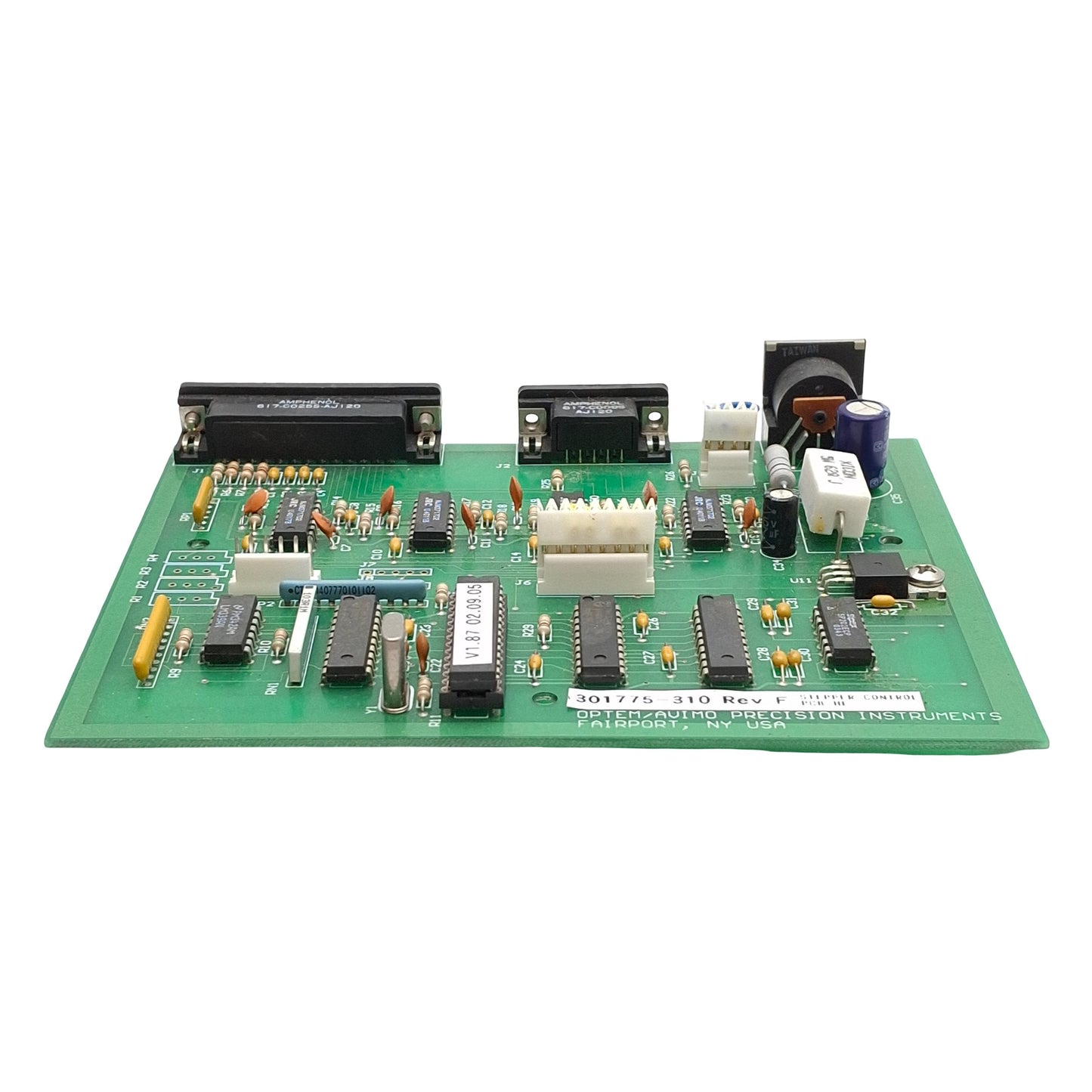 Used Optem/Avimo 301775-310 Stepper Motor Control Board, DB25, DB9, DIN 8-Pin