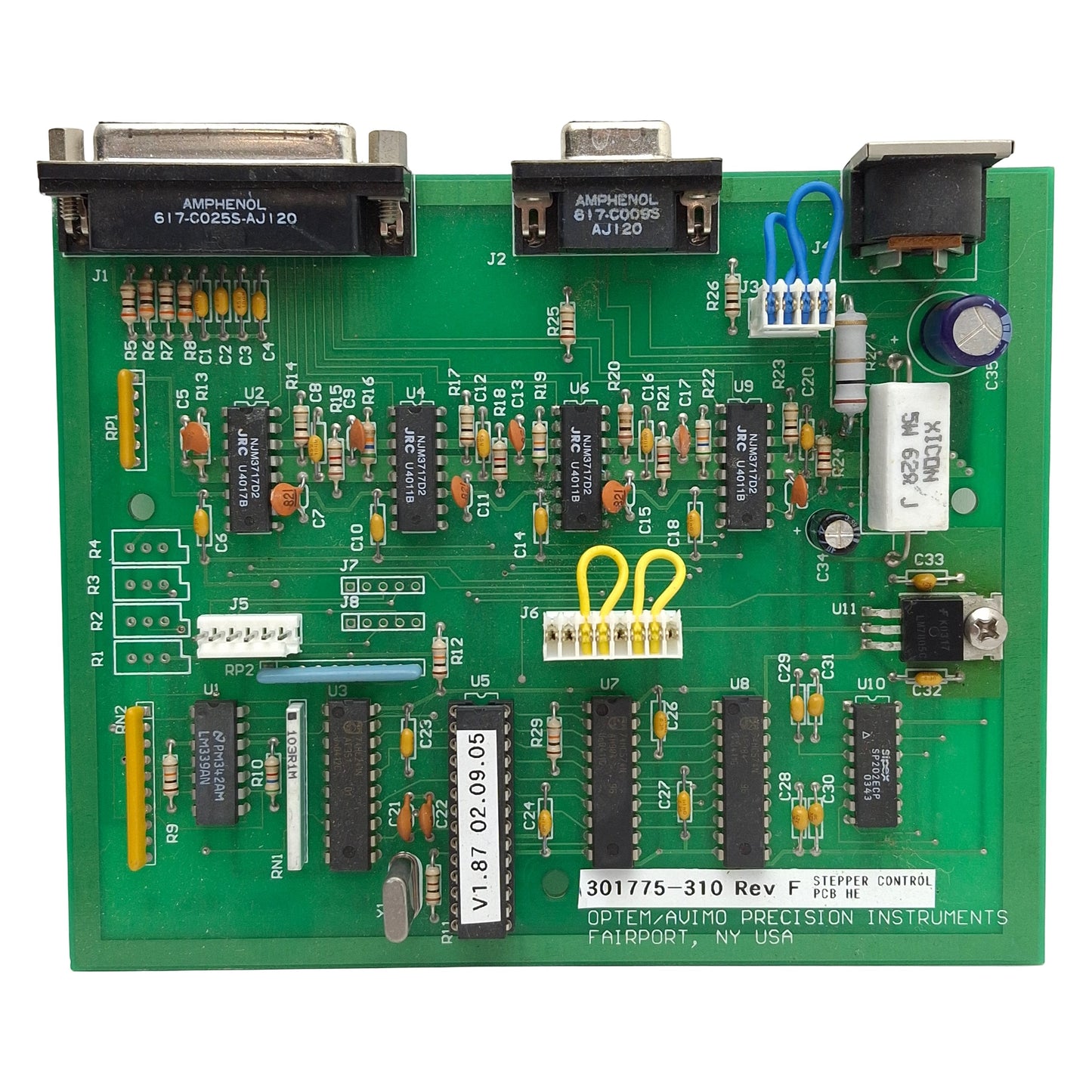 Used Optem/Avimo 301775-310 Stepper Motor Control Board, DB25, DB9, DIN 8-Pin