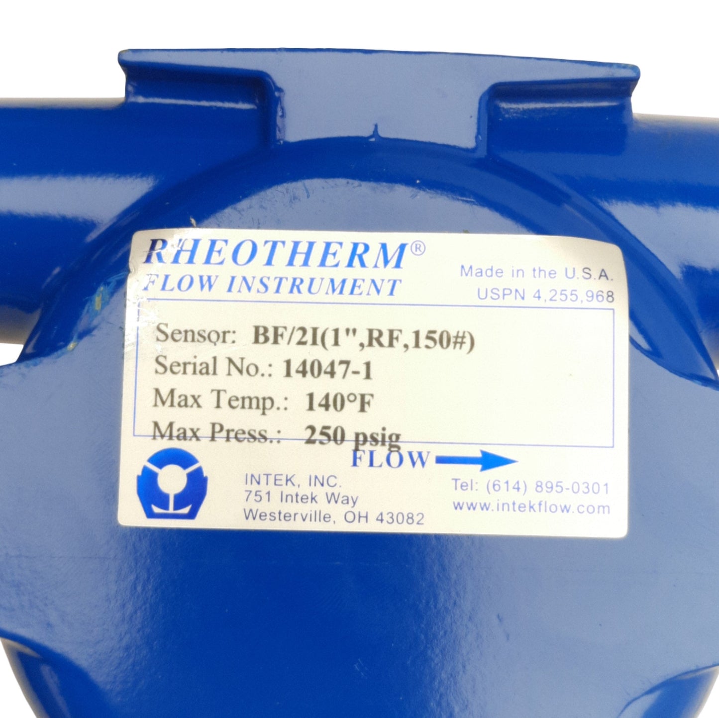 New Intek Rheotherm BF/21(1",RF,150#) Flow Sensor, 1/2in NPT, 0-140°F, Tube Studs