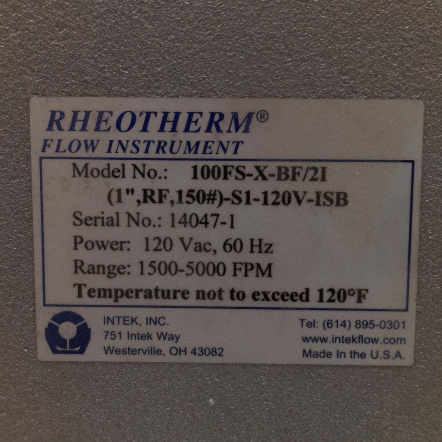 New Intek Rheotherm 100FS-X-BF/21(1", RF, 150#)-S1-120V-ISB Flow Sensor Transducer