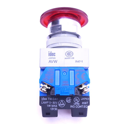 New IDEC AVW411-R Illuminated Emergency-Stop Switch, ø22mm, 1NO 1NC, 5-30VDC Lamp