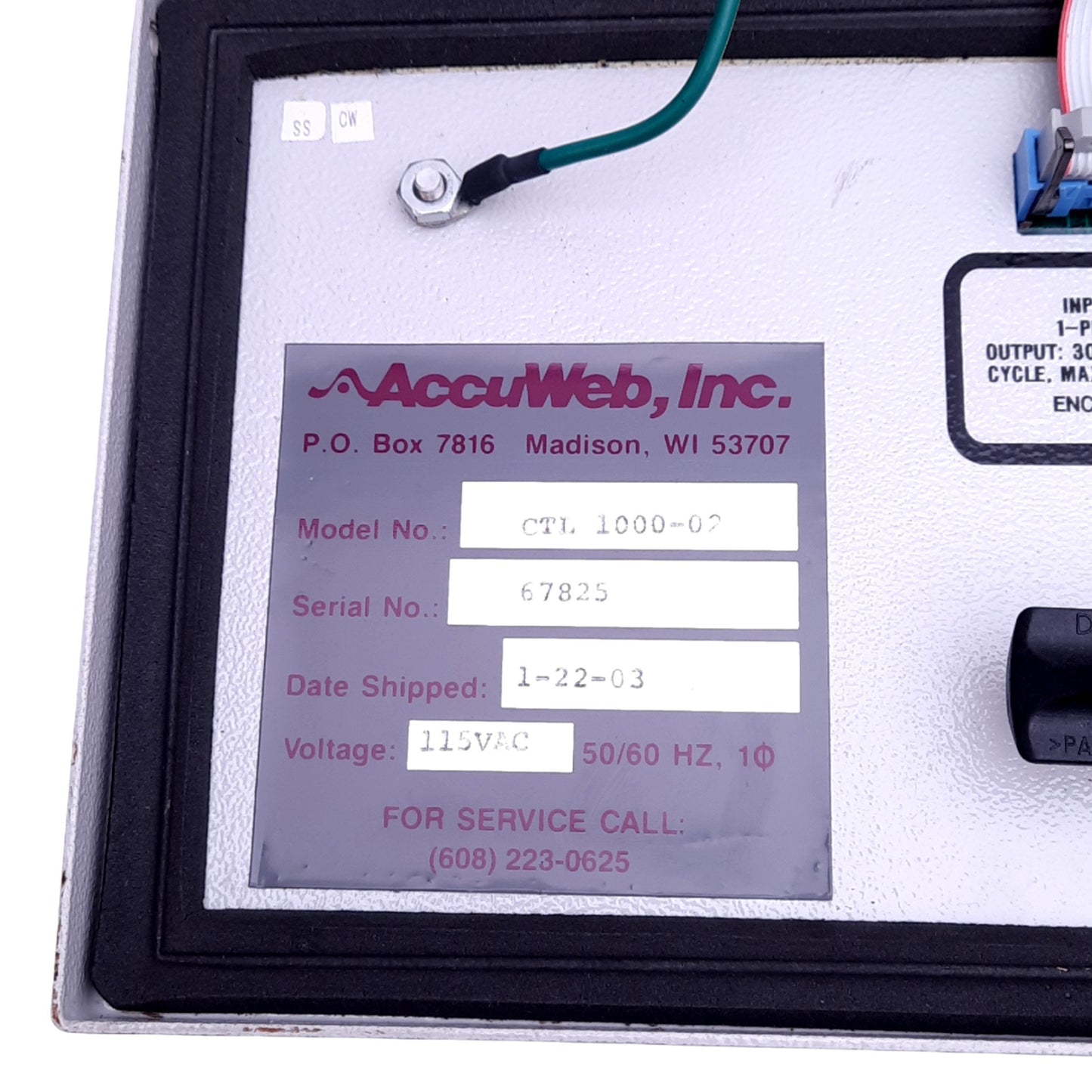 Used AccuWeb CTL 1000-02 Micro 1000 Web Guide Control System, 115VAC, 30VDC 4A Out