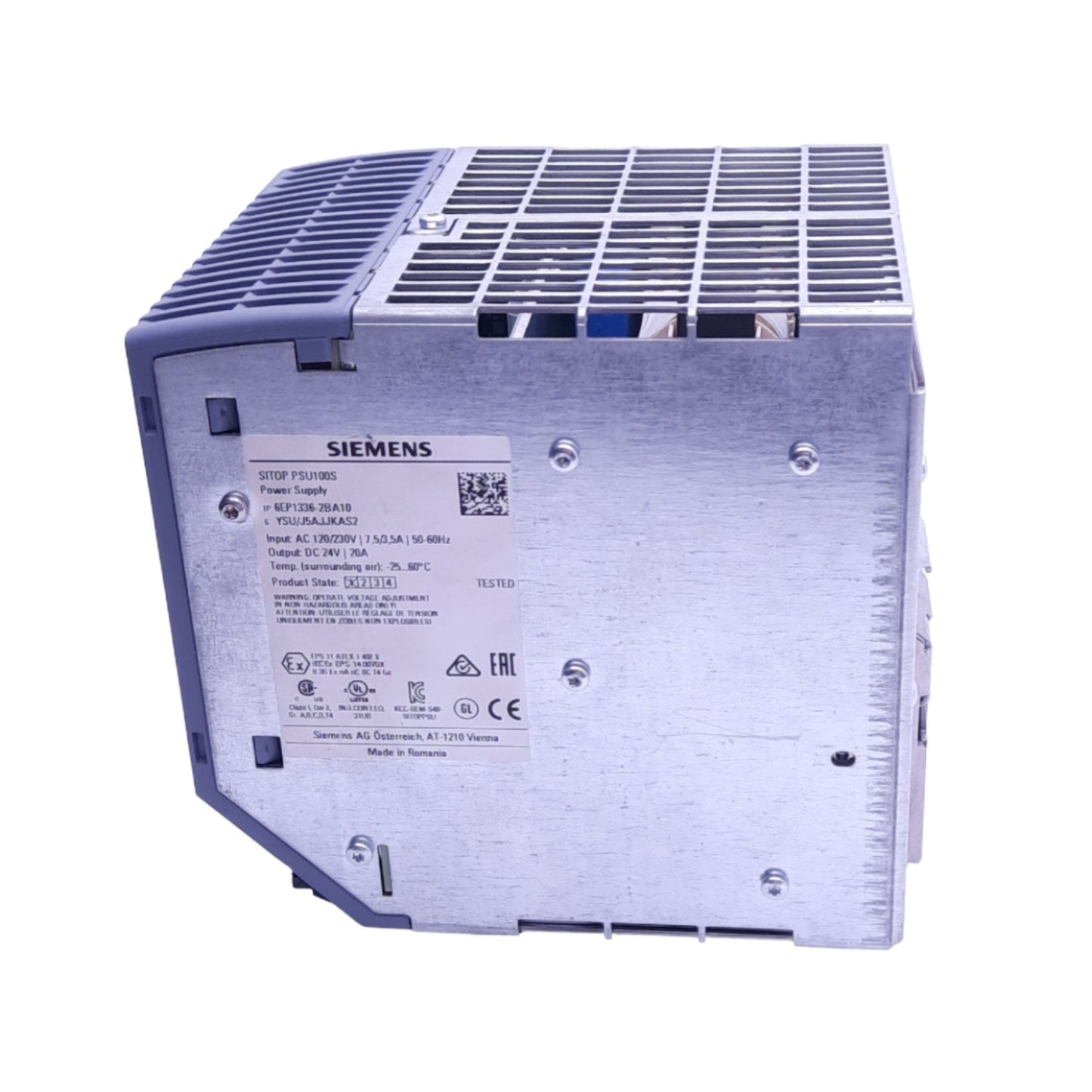 Used Siemens 6EP1336-2BA10 SITOP PSU100S Power Supply, 120/230VAC In, 24VDC 20A Out