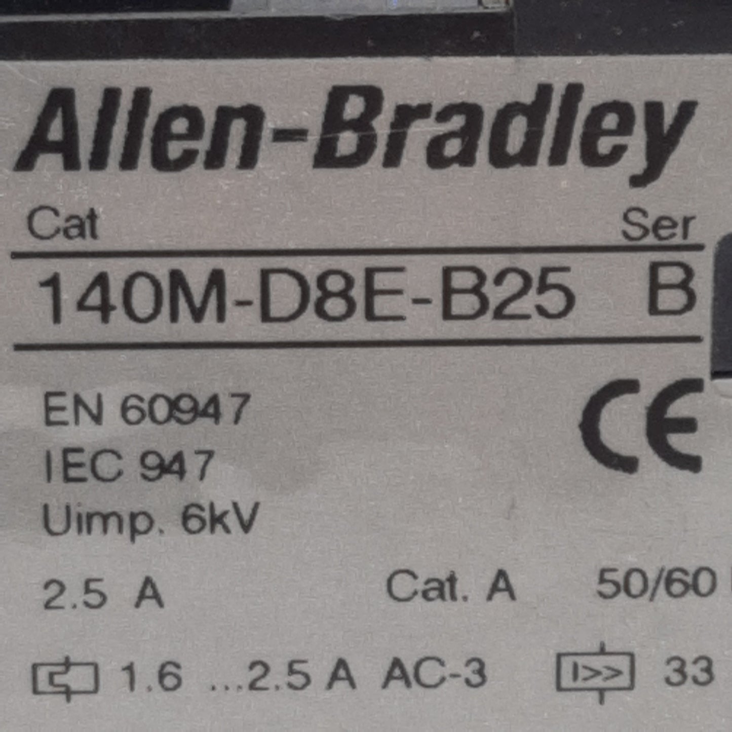 Used Allen Bradley 140M-D8E-B25 Motor Protection Circuit Breaker, 3-Pole, 1.6-2.5A