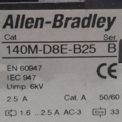Used Allen Bradley 140M-D8E-B25 Motor Protection Circuit Breaker, 3-Pole, 1.6-2.5A