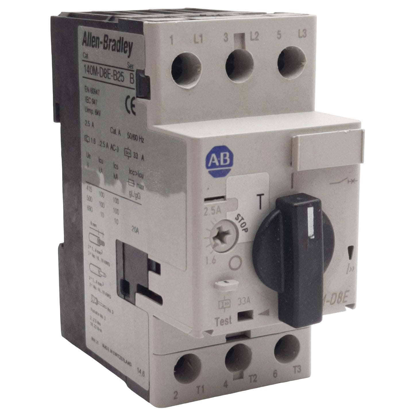 Used Allen Bradley 140M-D8E-B25 Motor Protection Circuit Breaker, 3-Pole, 1.6-2.5A