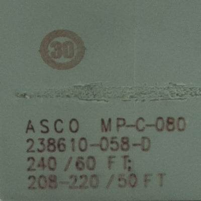 Used Asco 238610-058-D MP-C-080, Red-Hat Solenoid Valve 100psi 1/4in NPT, 120VAC Coil