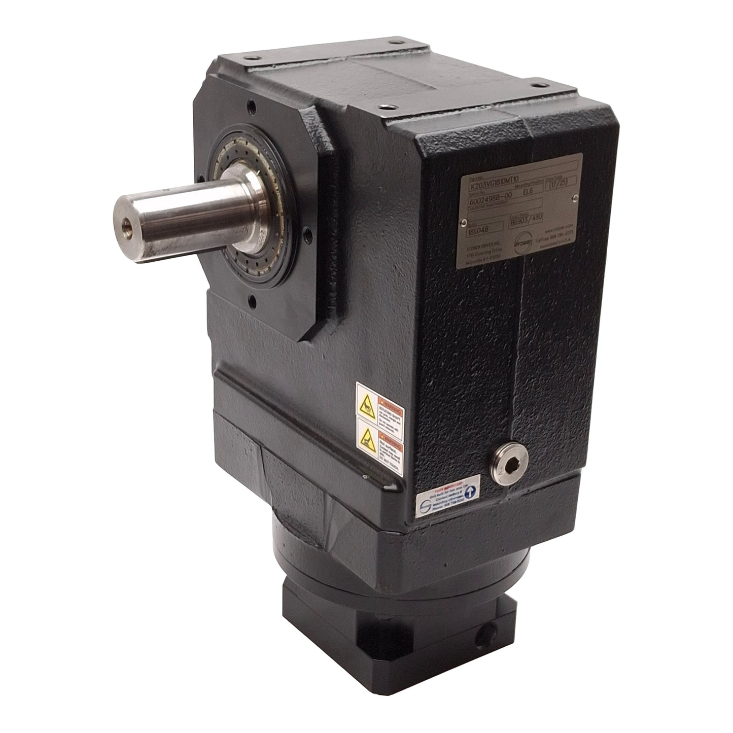 Used Stober K203VG1810MT10 Right Angle Gearhead 181.048:1, ø3/4in Bore, 1-1/4in Shaft