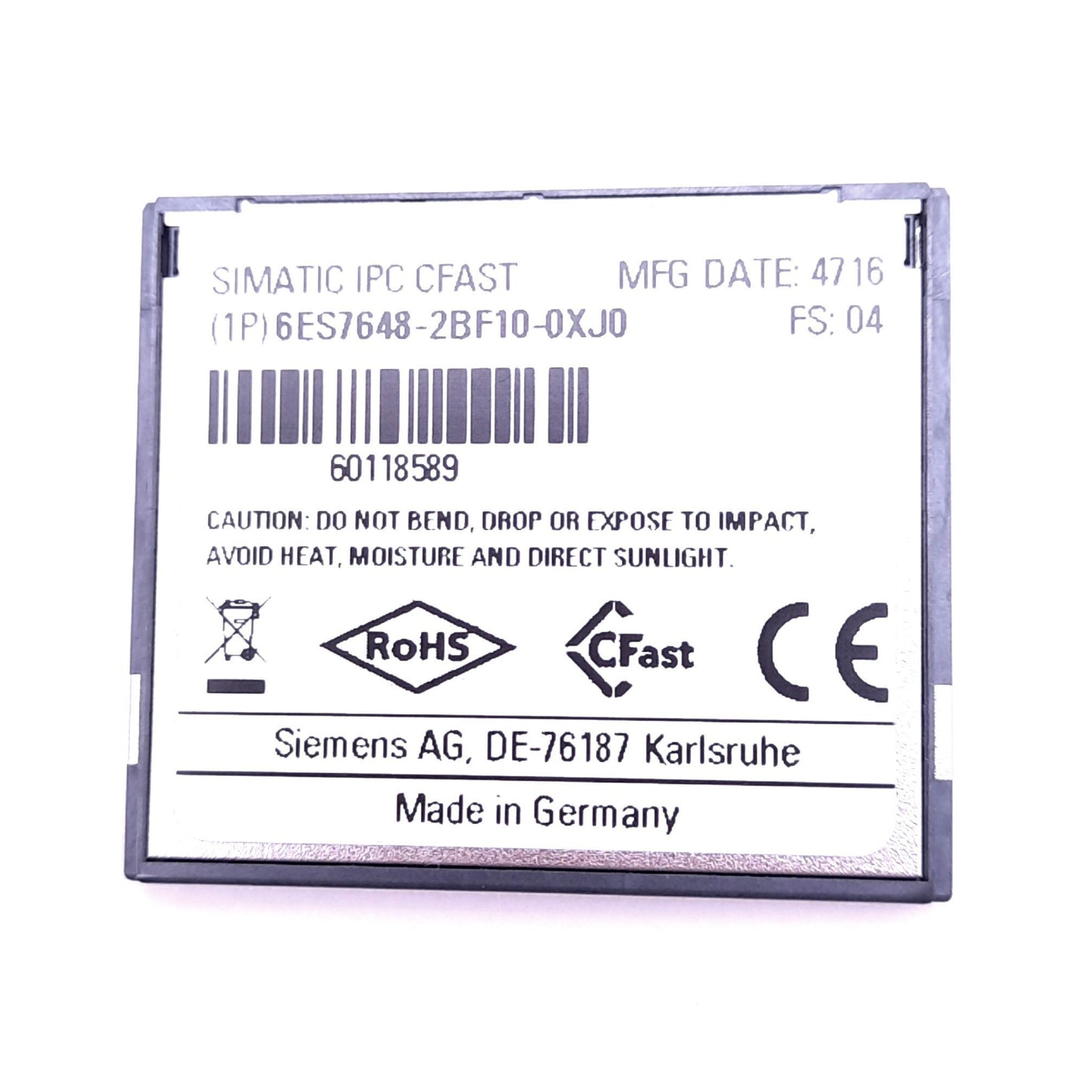Used Siemens 6ES7648-2BF10-0XJ0 CFast Memory Card for SIMATIC CPU, 16GB, 100MB/s
