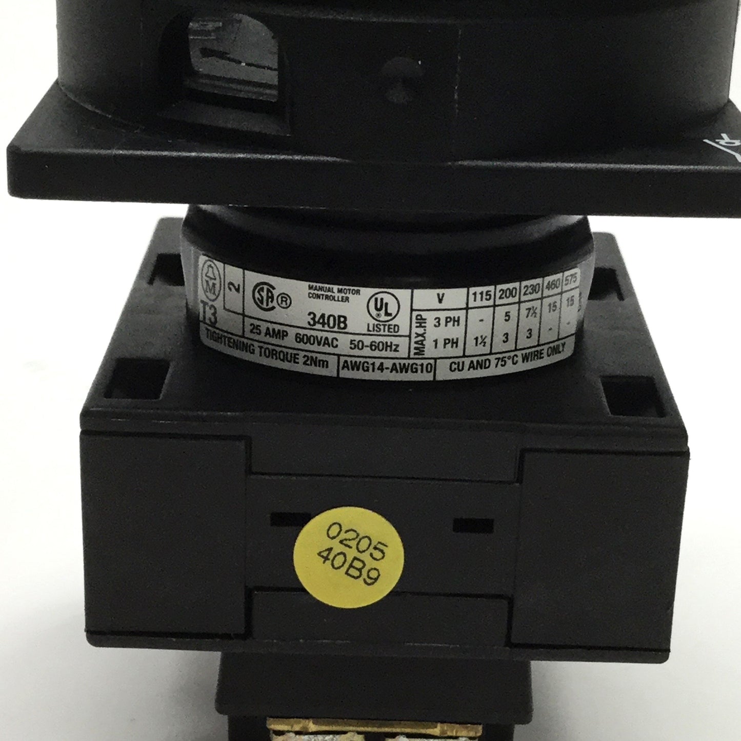 Used Moeller T3-1-102 Main Rotary ON-OFF Disconnect Switch 2-Pole, 600VAC, 25A