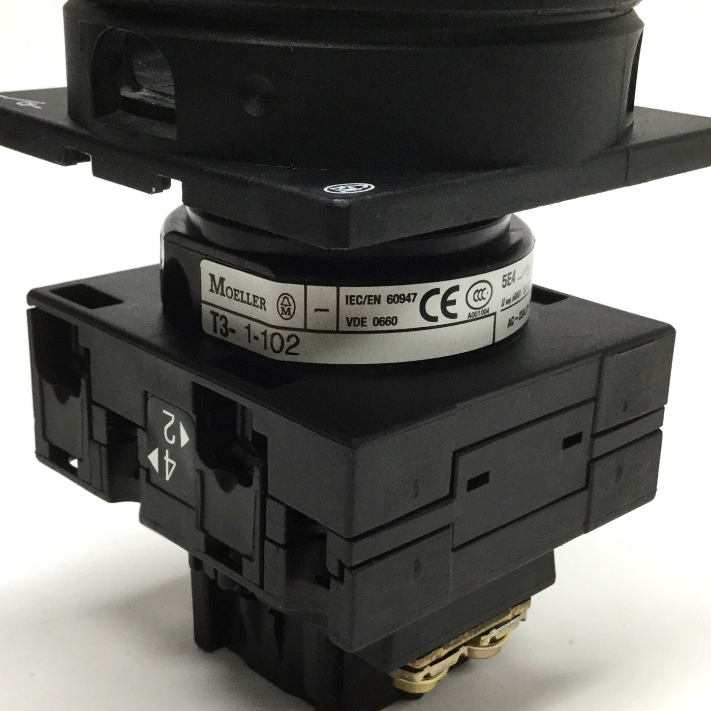 Used Moeller T3-1-102 Main Rotary ON-OFF Disconnect Switch 2-Pole, 600VAC, 25A