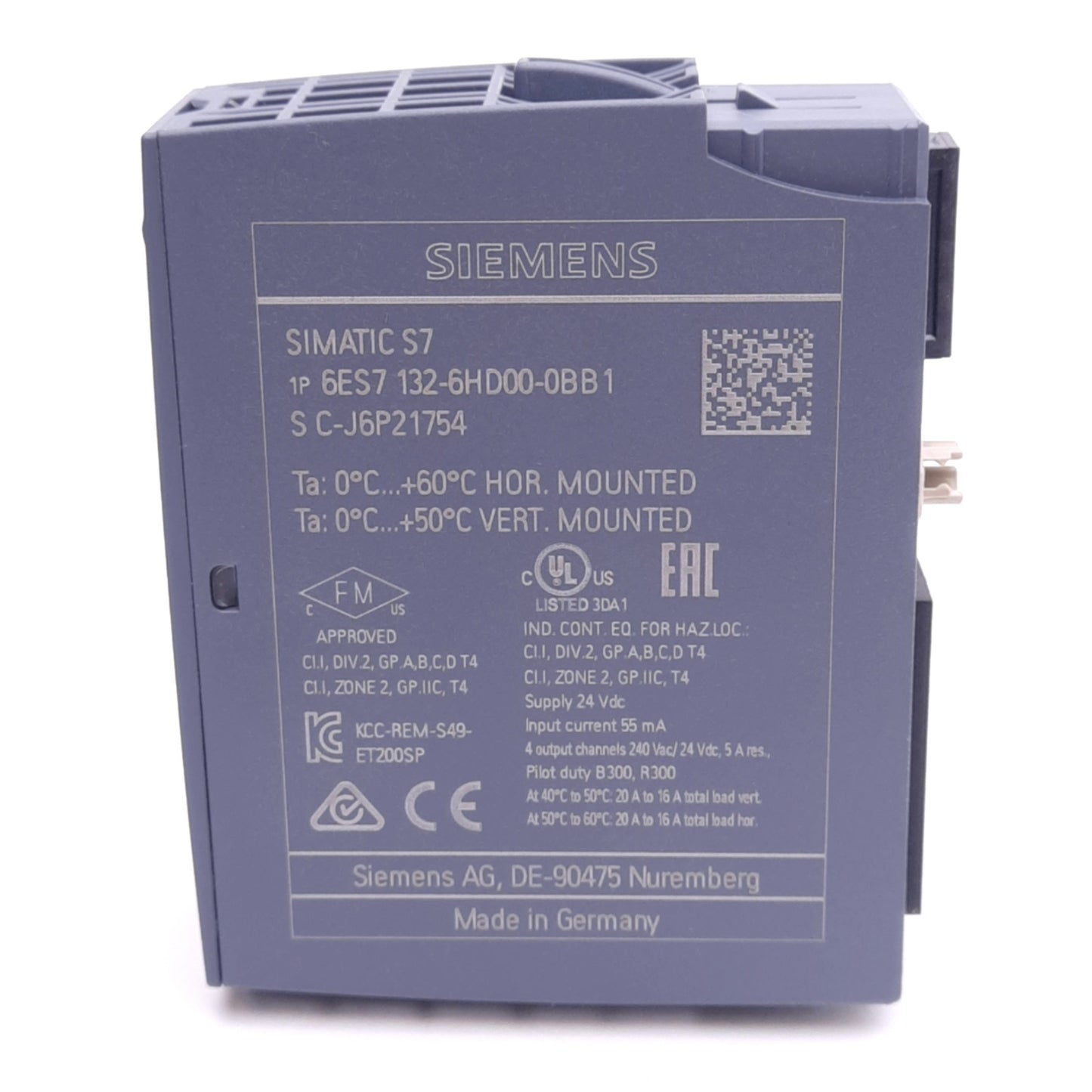 Used Siemens 6ES7 132-6HD00-0BB1 SIMATIC S7 Relay Module, 4-Input, 4-Output NO, 24VDC