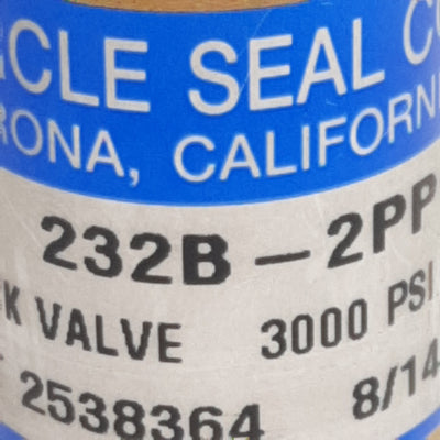 Used Circle Seal Controls 232B-2PP-0.15 Check Valve, 1/4in x 1/4in NPT, 0-3000psig