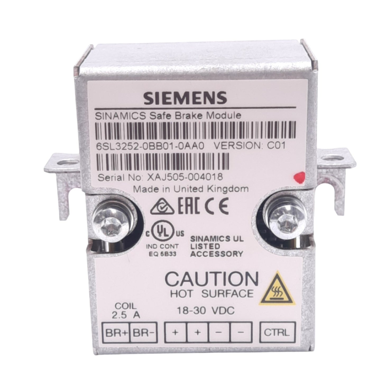 Used Siemens 6SL3252-0BB01-0AA0 Safe Brake Relay for SINAMICS Power Module, 24VDC 2A