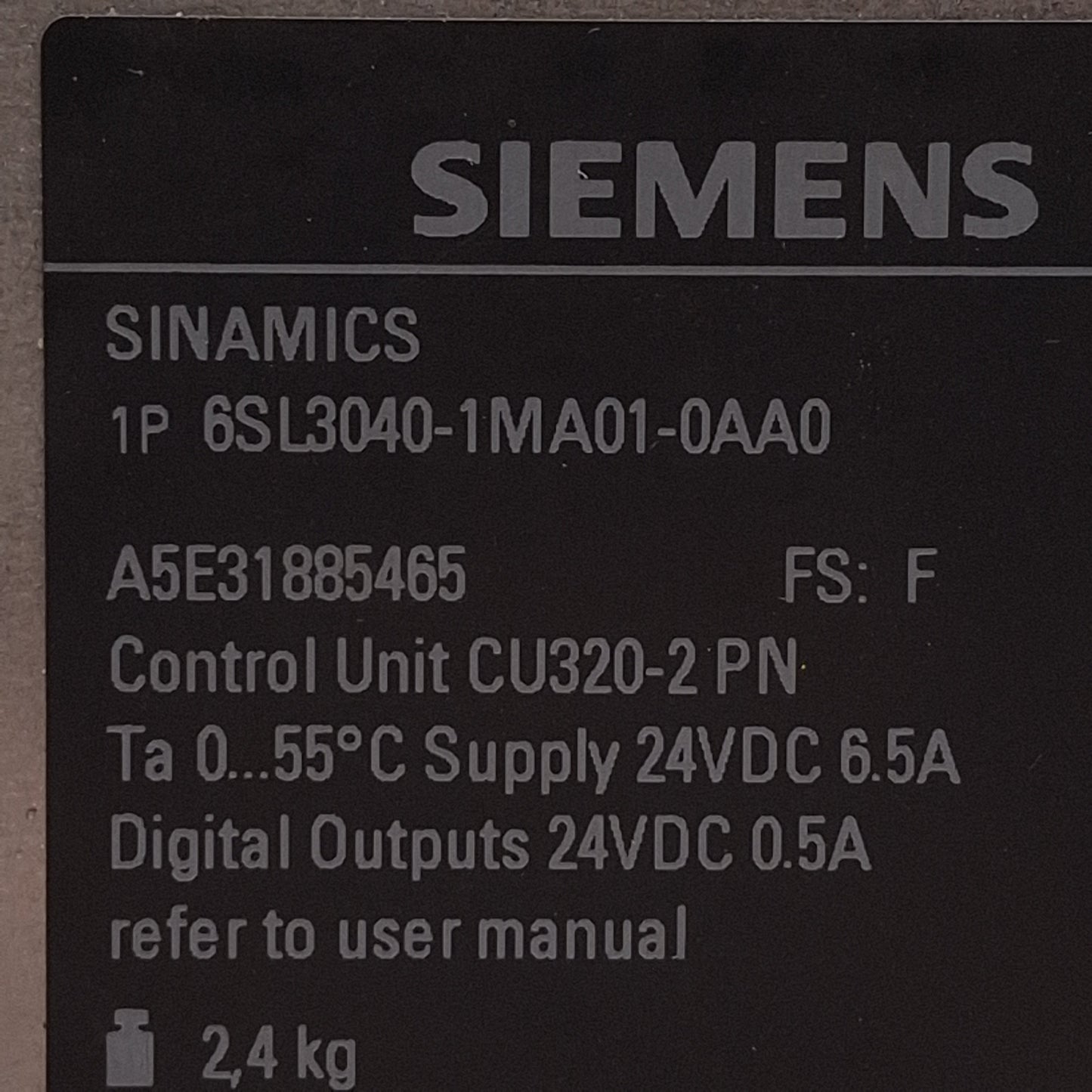 Used Siemens 6SL3040-1MA01-0AA0 SINAMICS S120 Control Unit w/o License, 24VDC